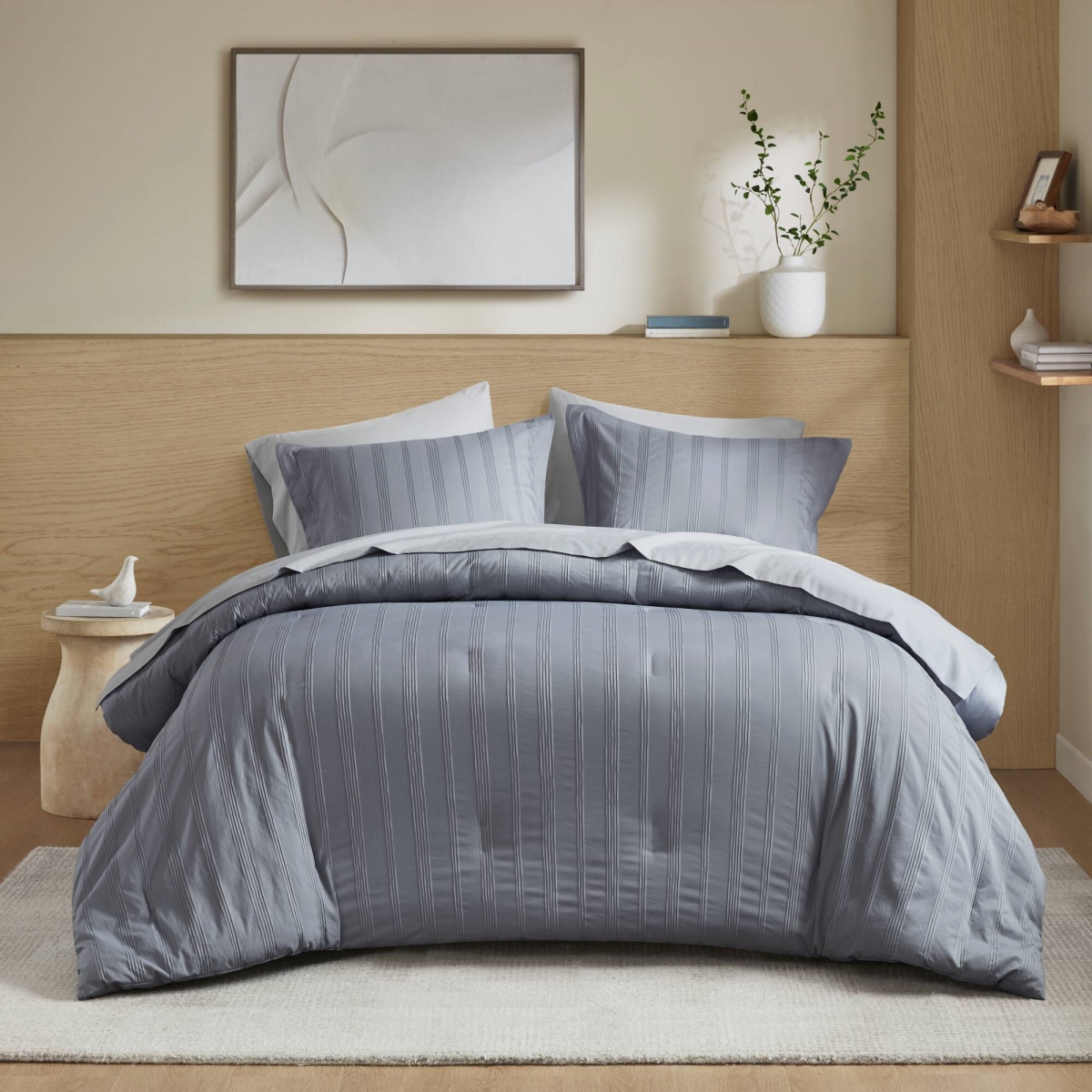 AM10-0557 Woven Striped Comforter Set, Blue & Gray - California King