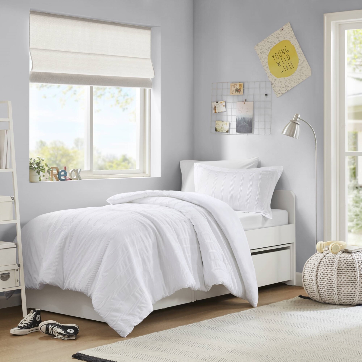 AM12-0588 Woven Striped Duvet Set, White - Twin & Twin Extra Large