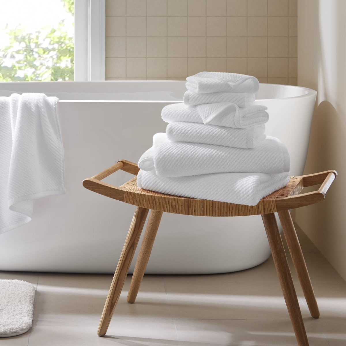 MP73-8852 100 Percent Cotton Quick Dry Diagonal Ribbed Towel Set - White - 6 Piece