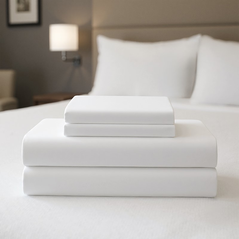 NH20-0142 Percale Weave Premium Cotton Rich Sheet Set - King Size - Bright White