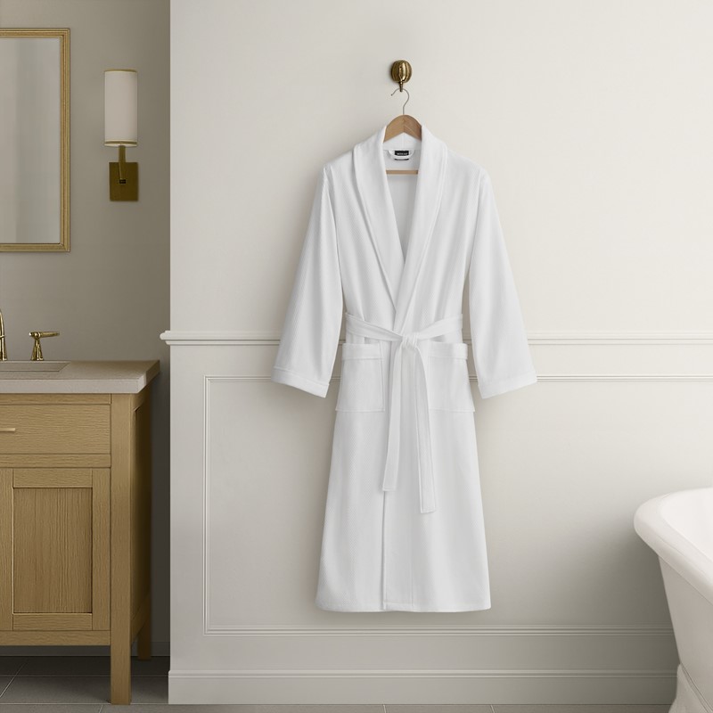 NH04-0003 Waffle Velour Luxury Bath Robe - One Size - White