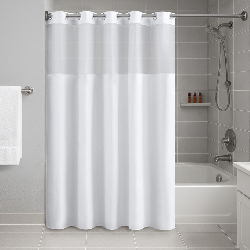 NH70-0166 71 x 74 & 70 x 54 in. Plain Weave Essential Shower Curtain- Solid - White