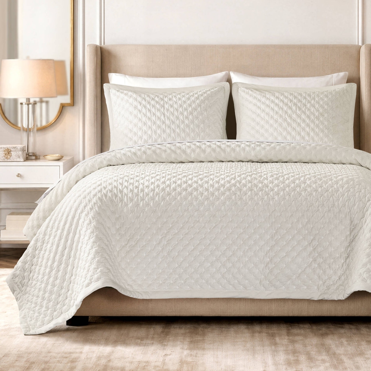 MPS13-0736 Charleston Velvet Coverlet Mini Set - White - King Size