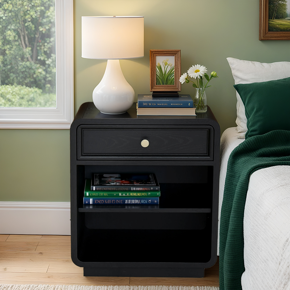 CH136-0080 28 x 24 x 16 in. Deco Nightstand, Black Satin