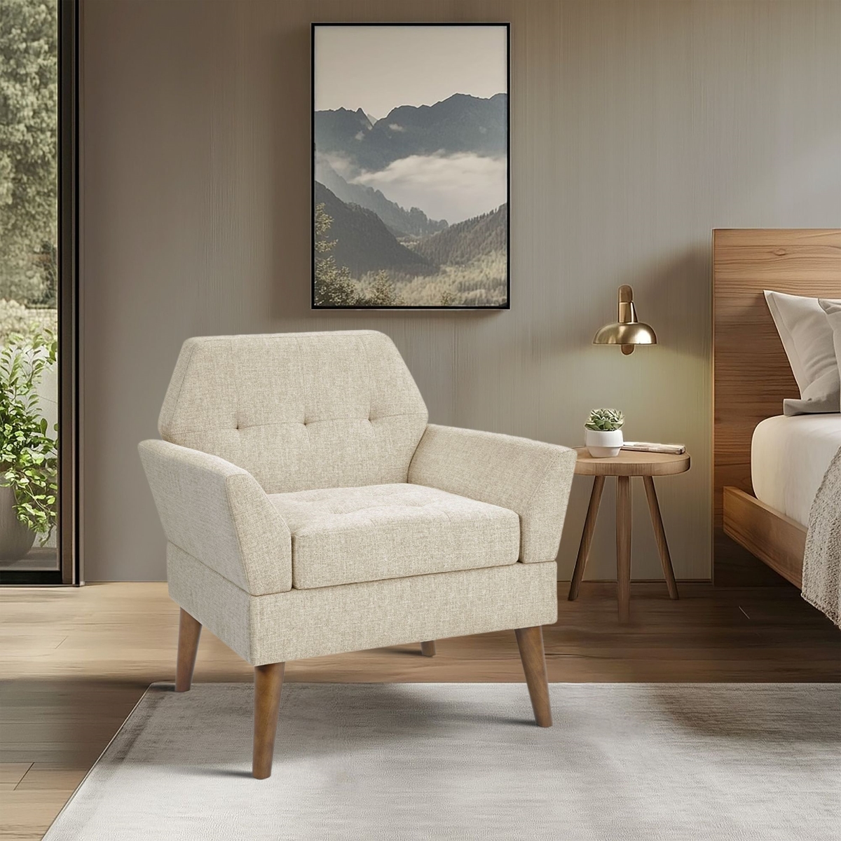 5DS100-0064  tin Mid-Century Modern Lounge Chair, Beige - One Size