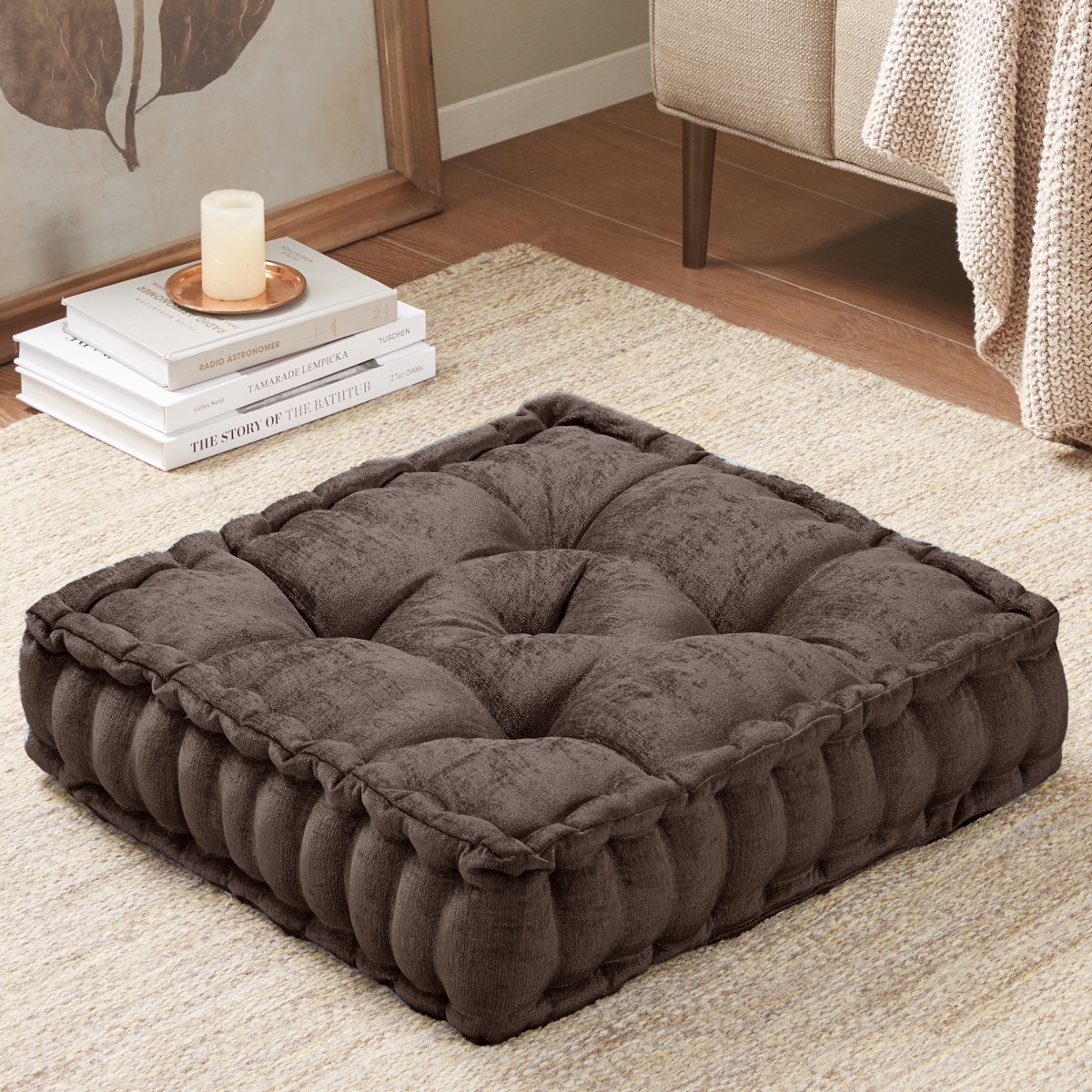 ID31-2481 20 x 20 in. Azza Poly Chenille Square Floor Pillow Cushion, Brown