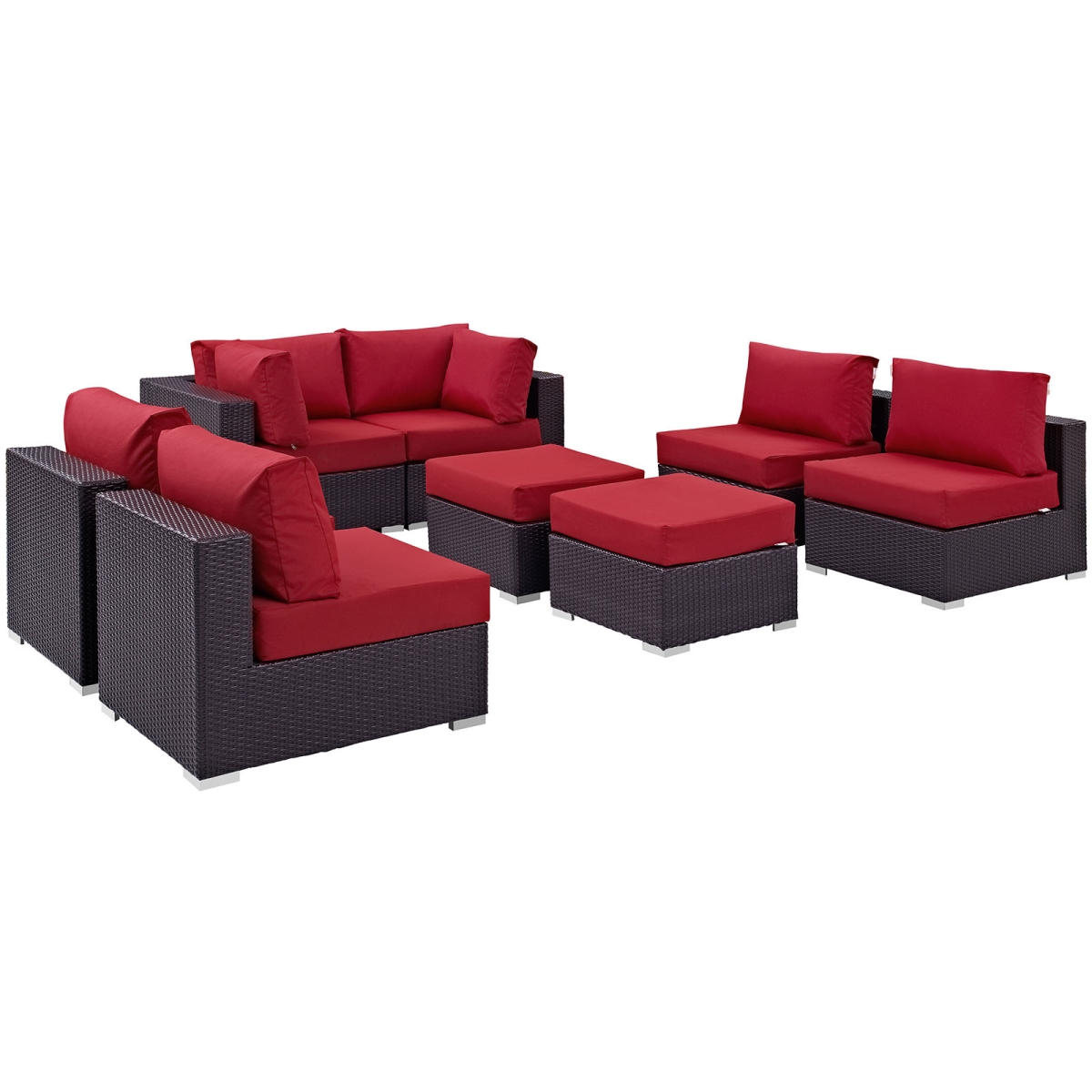 Modway EEI-2204-EXP-RED-SET 33.5 H x 197.50 W x 64 L in. Convene Outdoor Patio Sectional Set, Expresso & Red - 8 Piece -  Modway Furniture