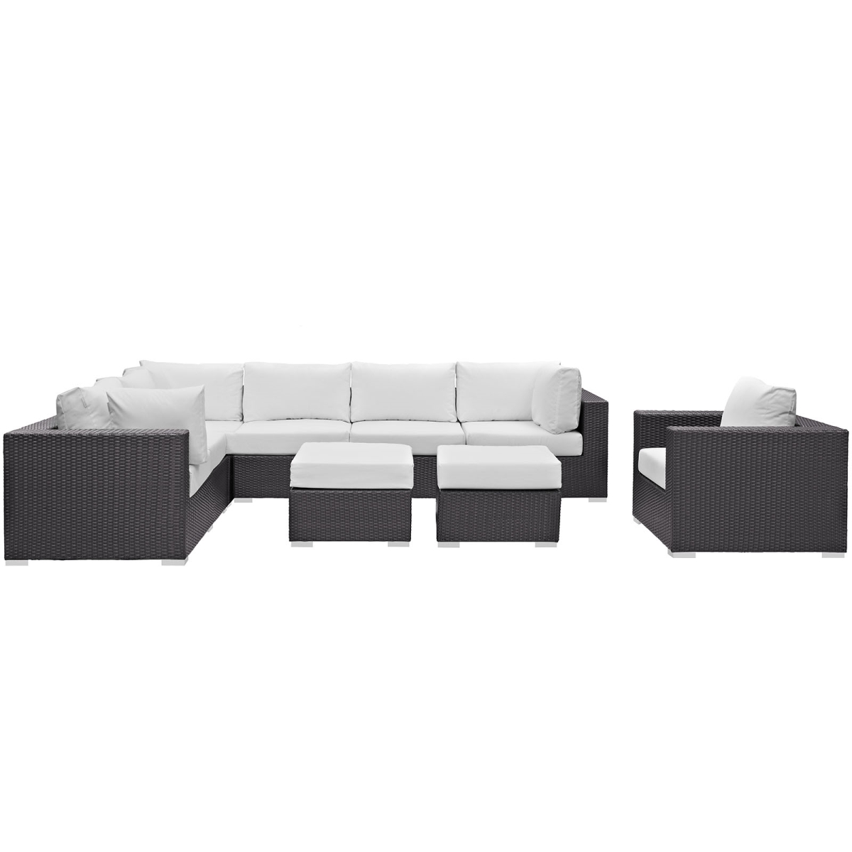 Modway EEI-2208-EXP-WHI-SET 33.5 H x 127.5 W x 99.5 L in. Convene Outdoor Patio Sectional Set, Expresso & White - 9 Piece -  Modway Furniture