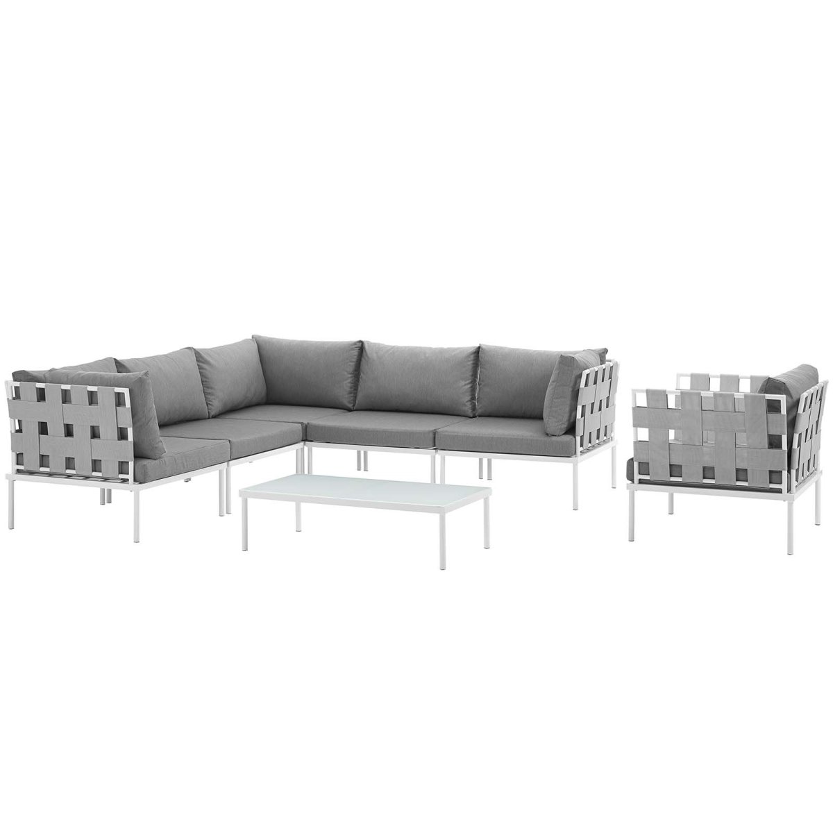 EEI-2620-WHI-GRY-SET 15.5 x 31.5 x 31.5 in. Harmony Outdoor Patio Aluminum Sectional Sofa Set - White & Gray, 7 Piece -  Modway Furniture