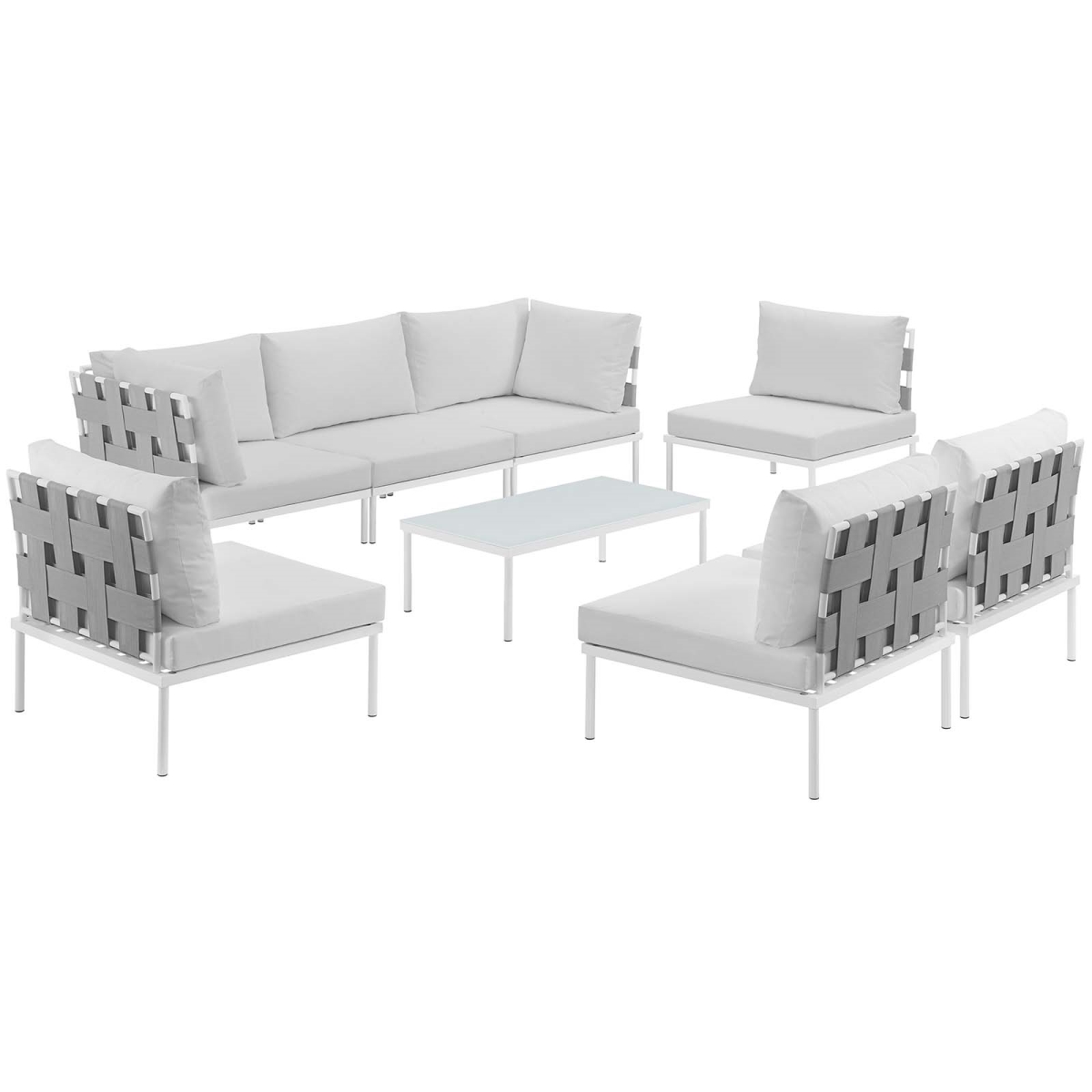 EEI-2625-WHI-WHI-SET 15.5 x 31.5 x 31.5 in. Harmony Outdoor Patio Aluminum Sectional Sofa Set - White & White, 8 Piece -  Modway Furniture