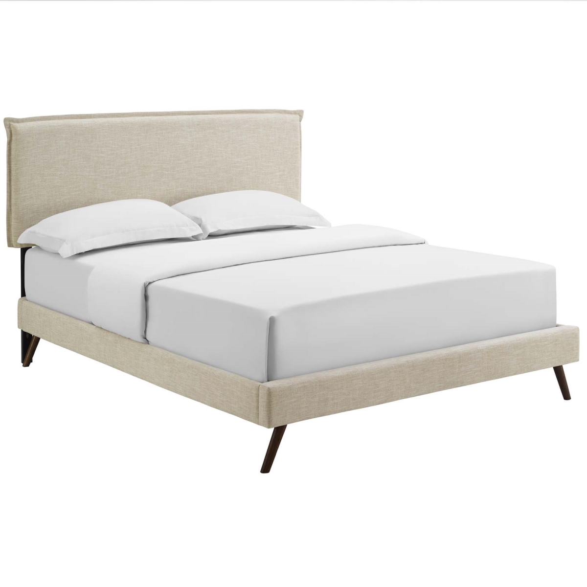 MOD-5904-BEI 15.5 x 31.5 x 31.5 in. Amaris Queen Fabric Platform Bed with Round Splayed Legs - Beige