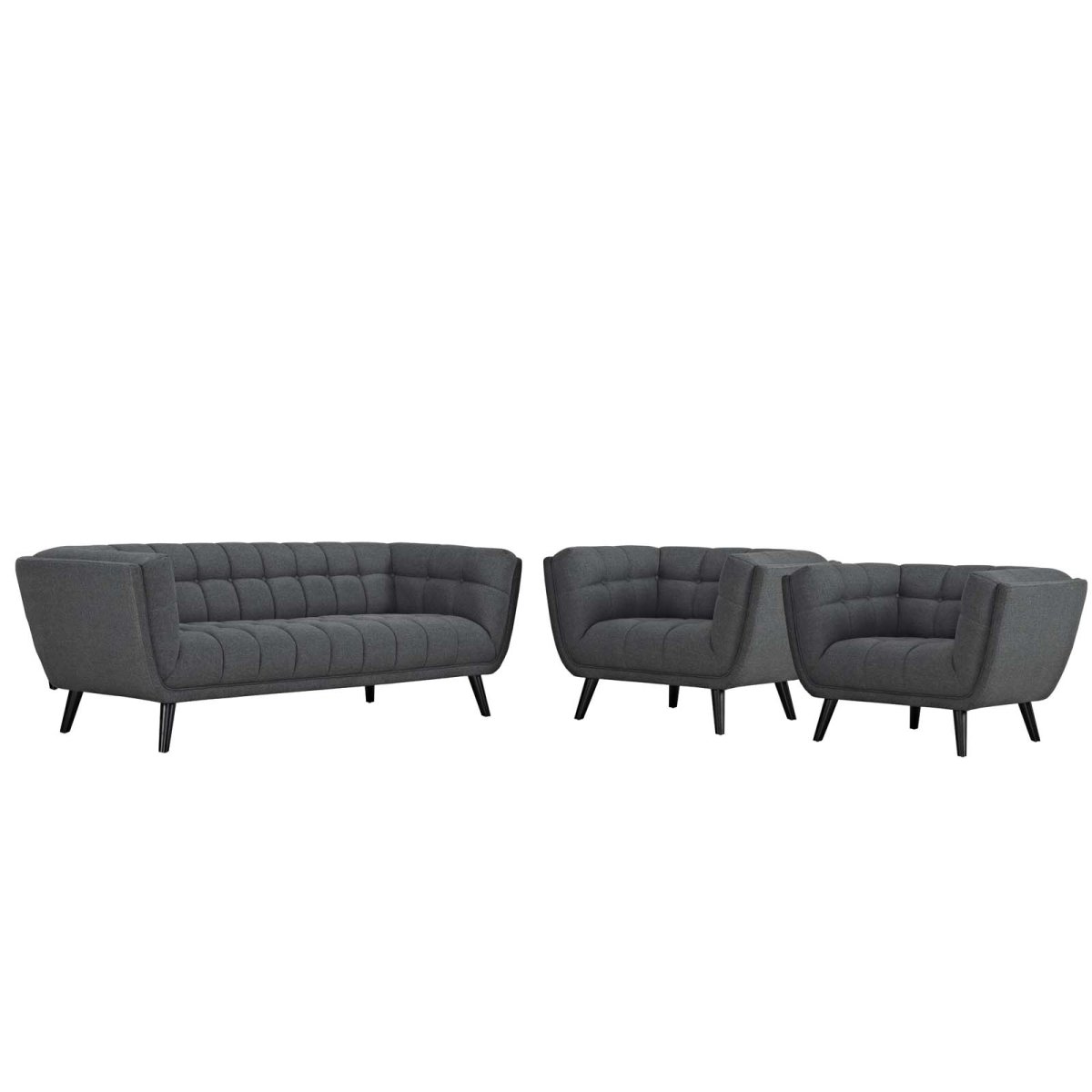 EEI-2977-GRY-SET Bestow Upholstered Fabric Sofa & Armchair Set - Gray, 3 Piece - 29.5 x 35.5 x 173 in -  Modway Furniture