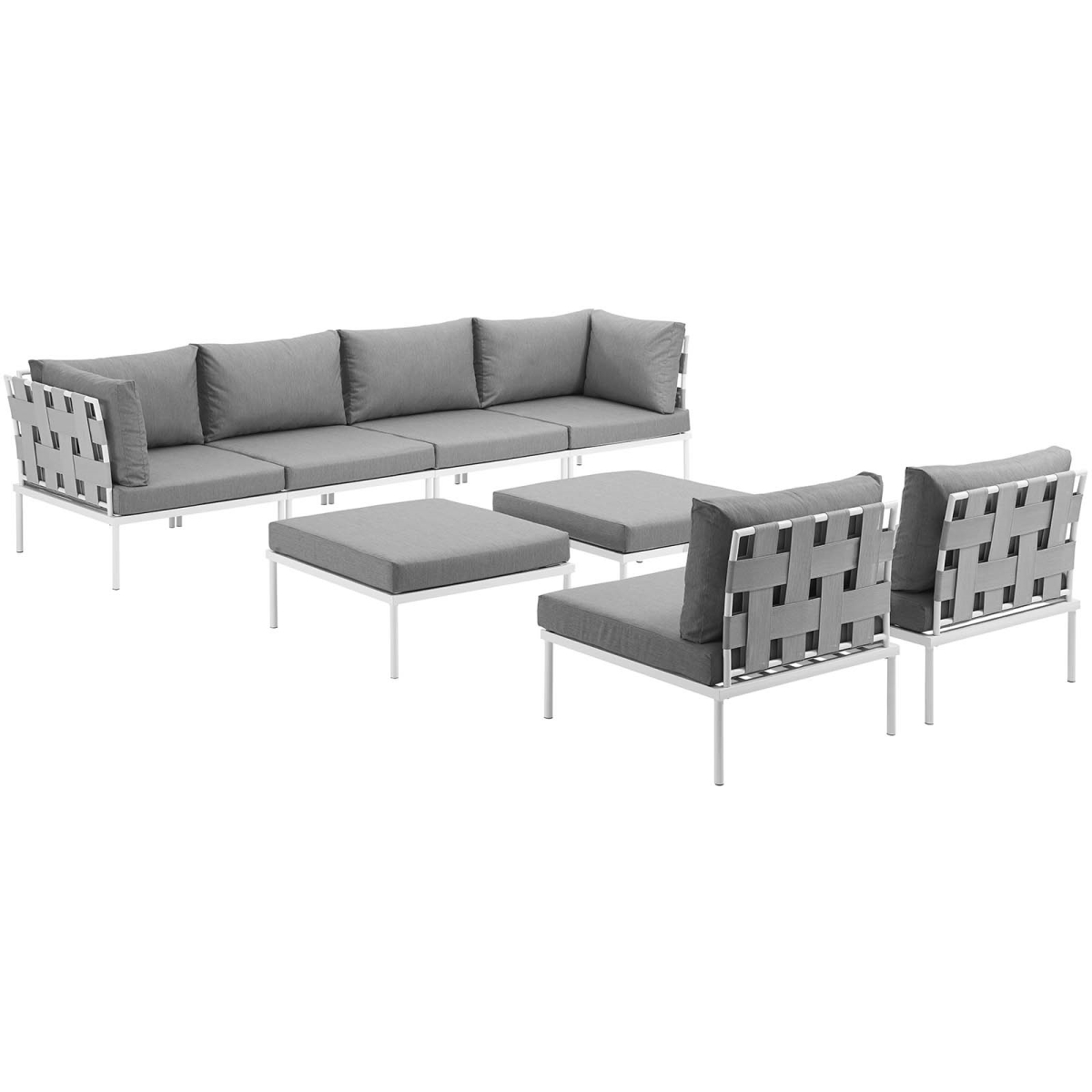 EEI-2624-WHI-GRY-SET Harmony Outdoor Patio Aluminum Sectional Sofa Set - White Gray, 8 Piece - 32 x 198 x 64.5 in -  Modway Furniture