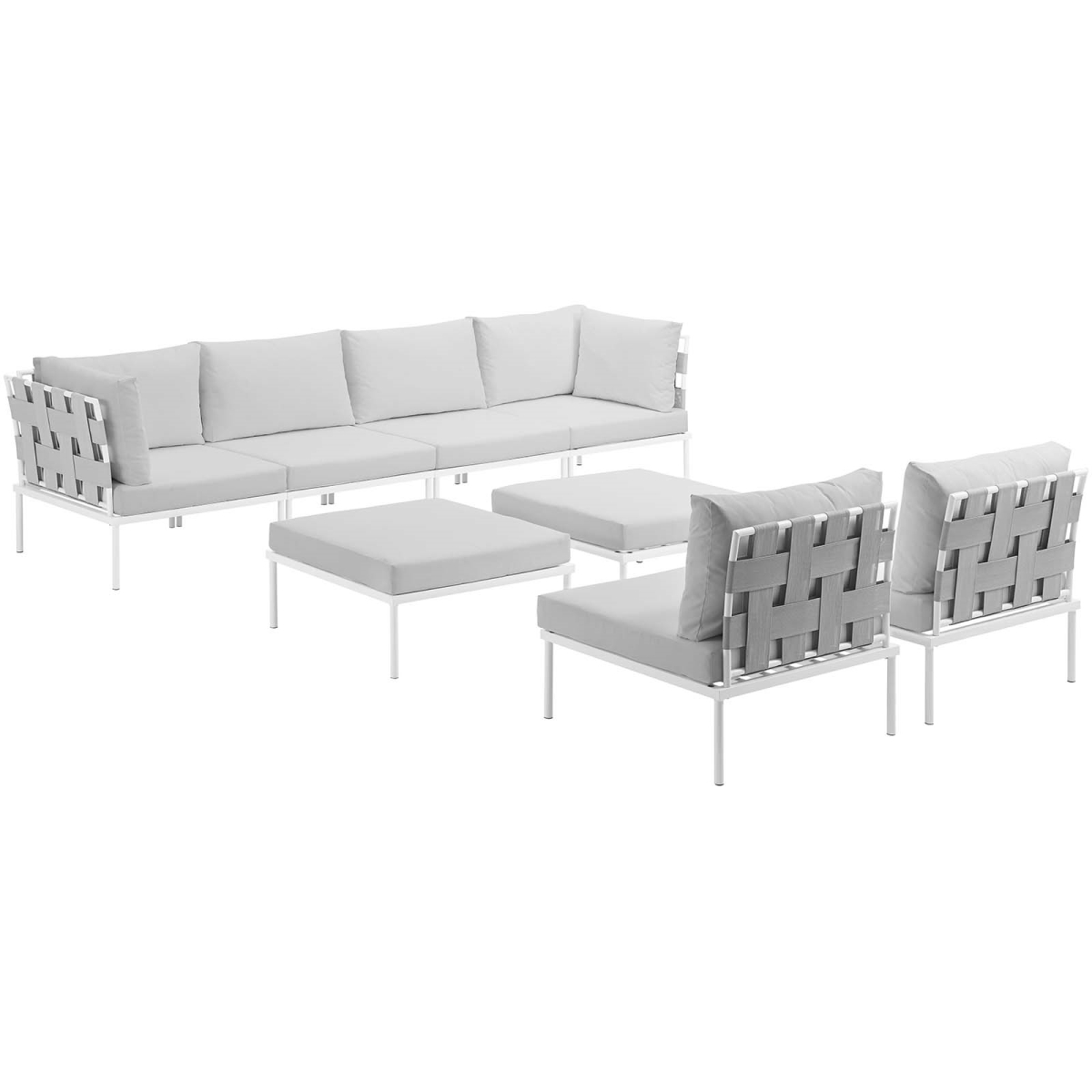 EEI-2624-WHI-WHI-SET Harmony Outdoor Patio Aluminum Sectional Sofa Set - White White, 8 Piece - 32 x 198 x 64.5 in -  Modway Furniture