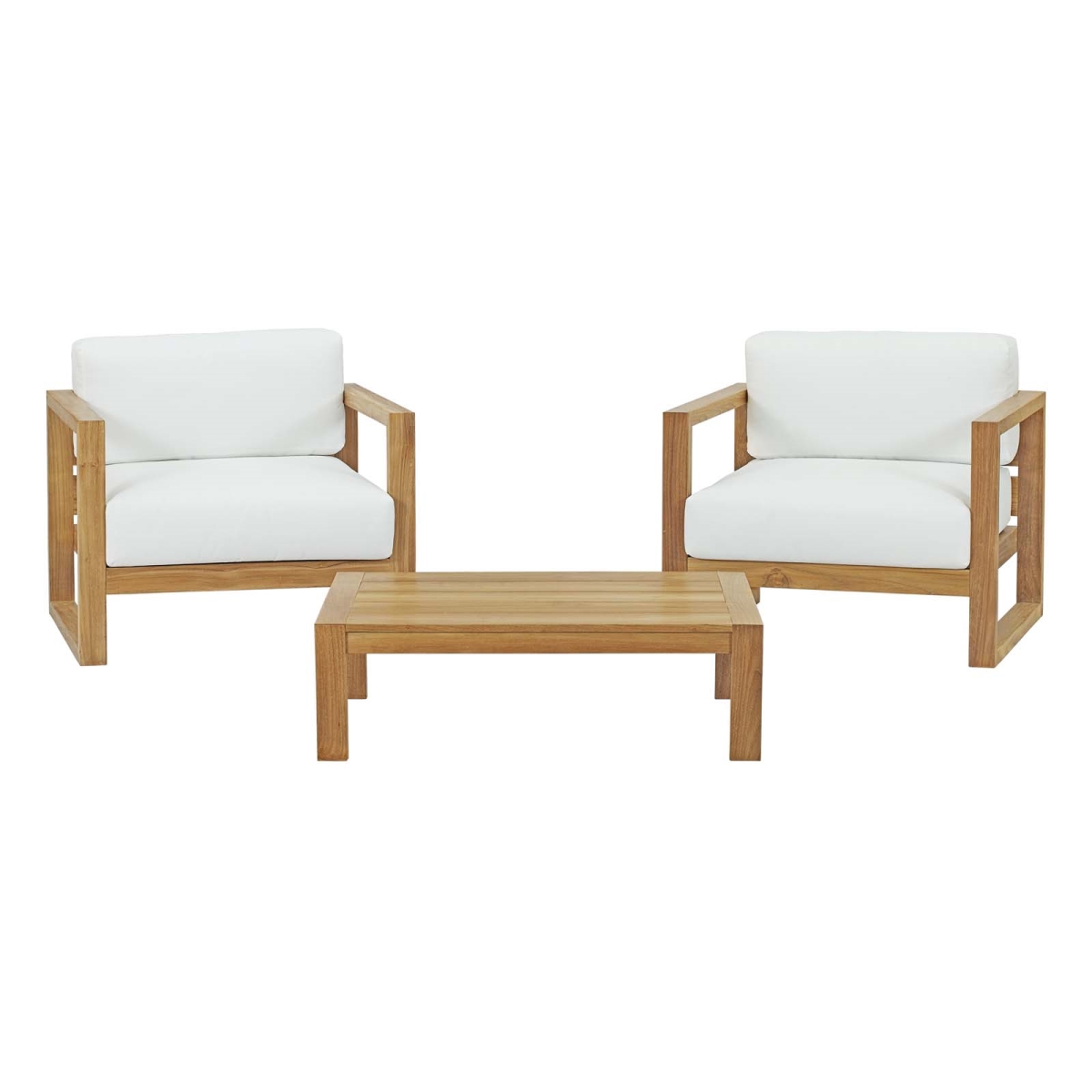 EEI-3114-NAT-WHI-SET Upland Outdoor Patio Teak Set - Natural White, 3 Piece - 25 - 29.5 x 96.5 x 39.5 in.