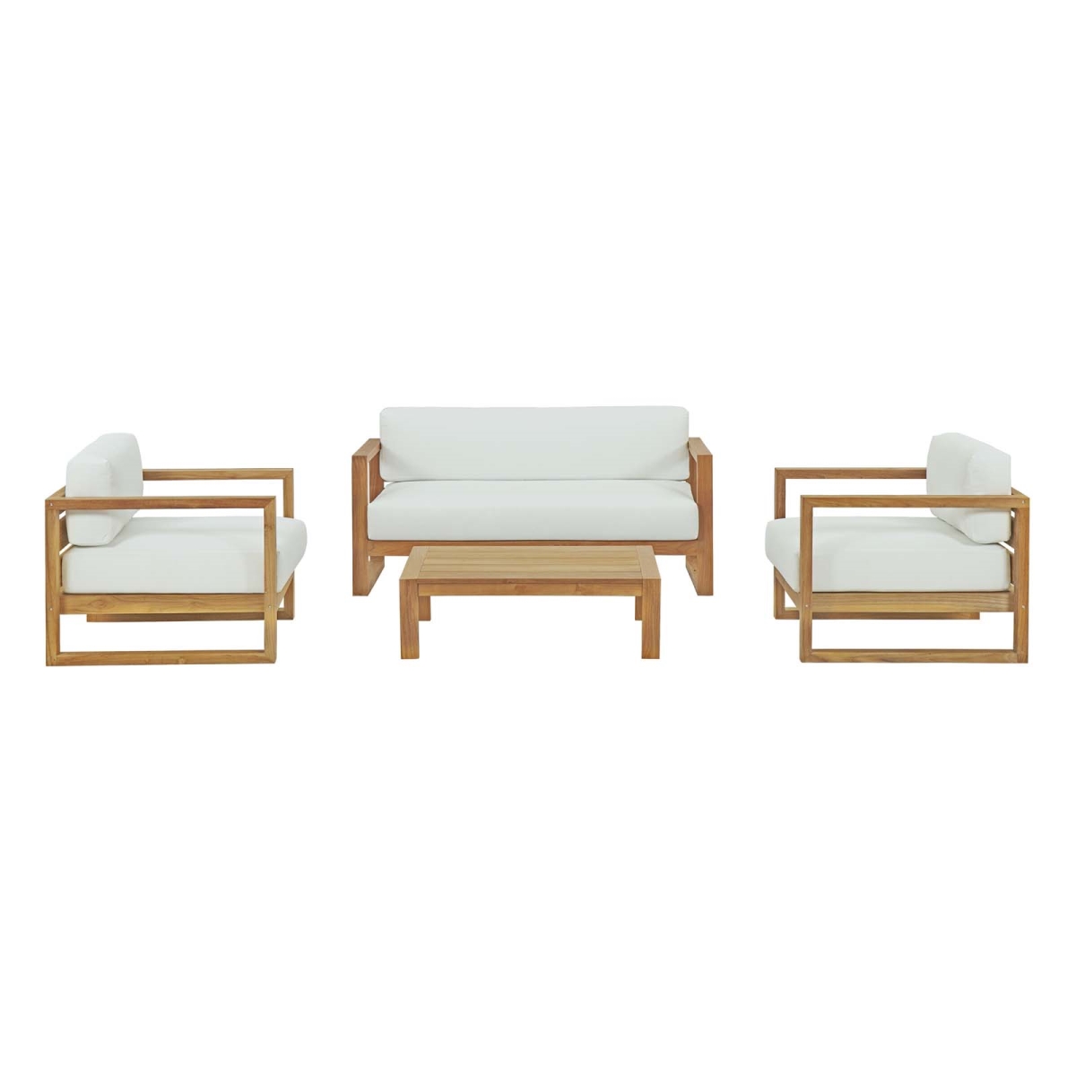 EEI-3116-NAT-WHI-SET Upland Outdoor Patio Teak Set - Natural White, 4 Piece - 25 - 29.5 x 130.5 x 74 in.