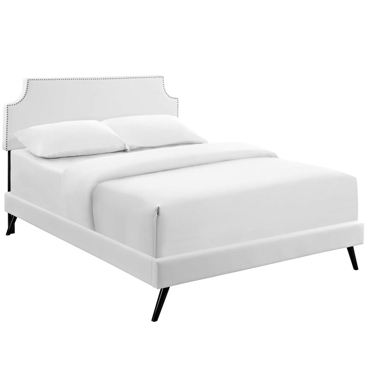 MOD-5944-WHI Corene Full Vinyl Platform Bed with Round Splayed Legs - White, 46 x 57.5 x 80.5 in.