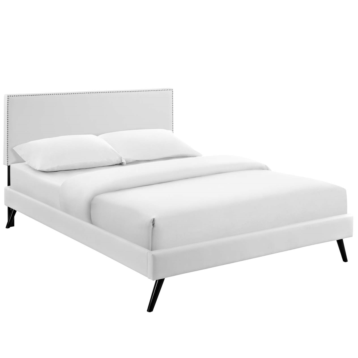 MOD-5960-WHI Macie Full Vinyl Platform Bed with Round Splayed Legs - White, 40 - 47.5 x 57.5 x 80.5 in.