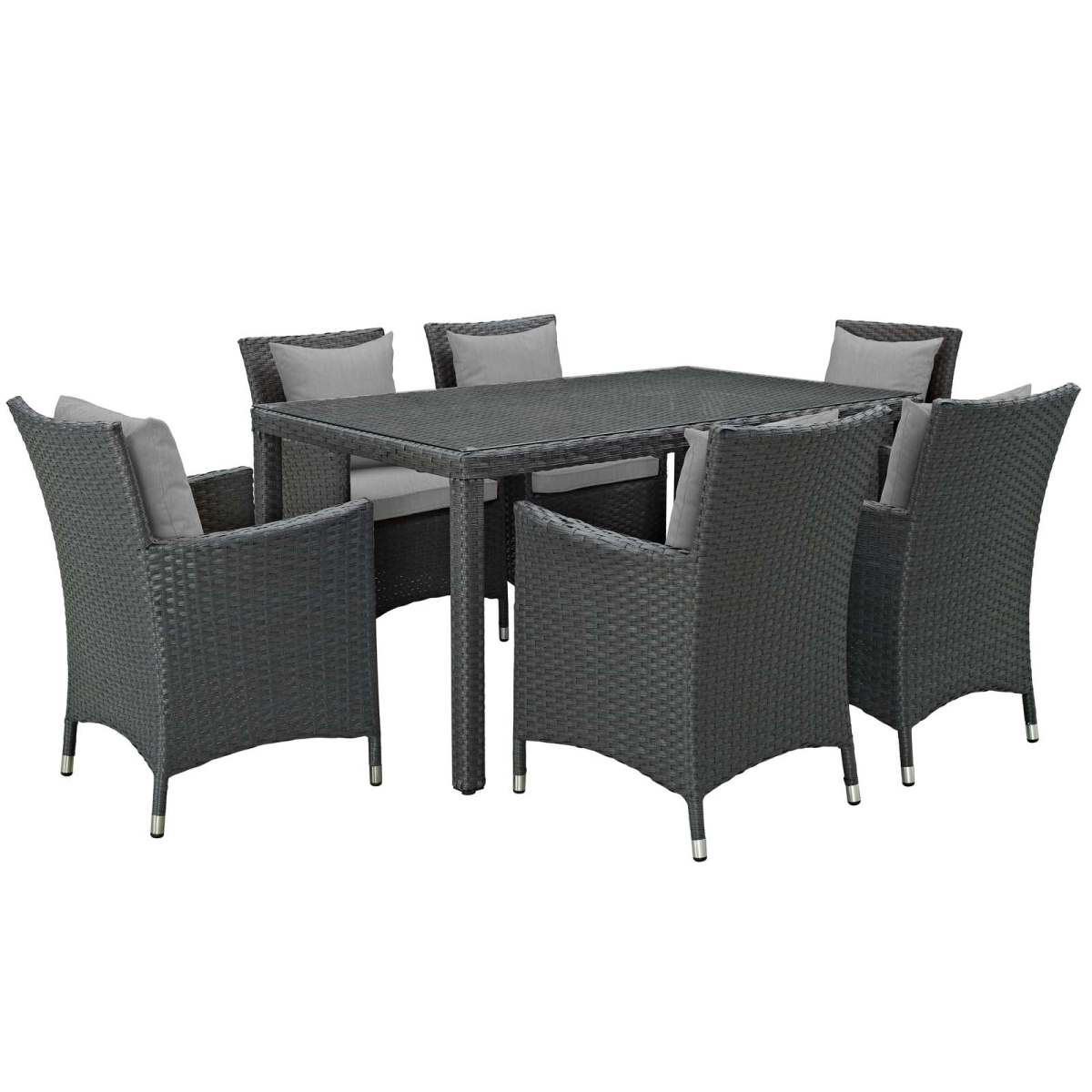 EEI-2312-CHC-GRY-SET Sojourn Outdoor Patio Sunbrella Dining Set - Canvas Gray, 7 Piece - 34.5 x 110 x 90.5 in -  Modway Furniture