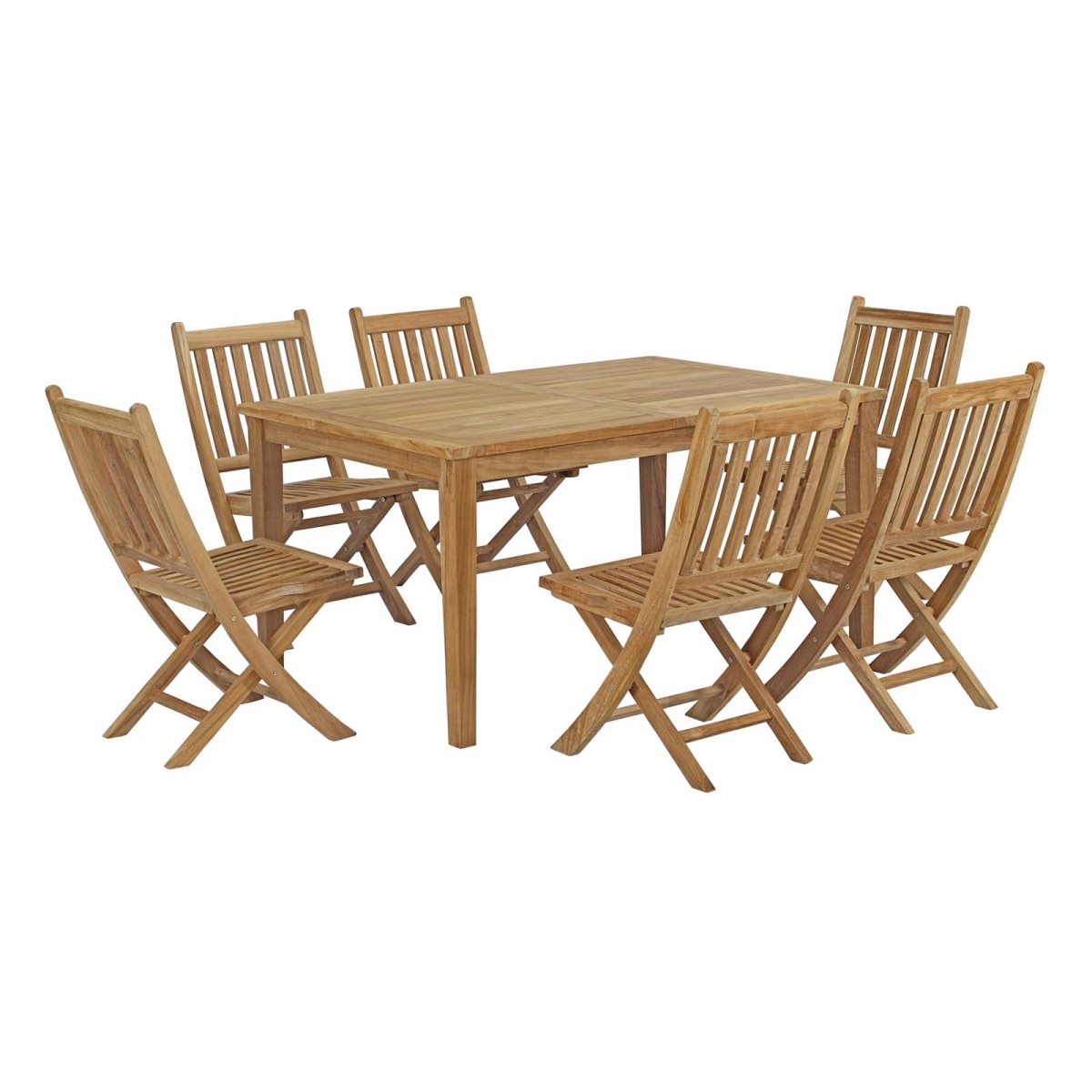 EEI-3290-NAT-SET 7 Piece Marina Outdoor Patio Teak Solid Wood Dining Set - Natural, 29.5 x 60 x 40 in.