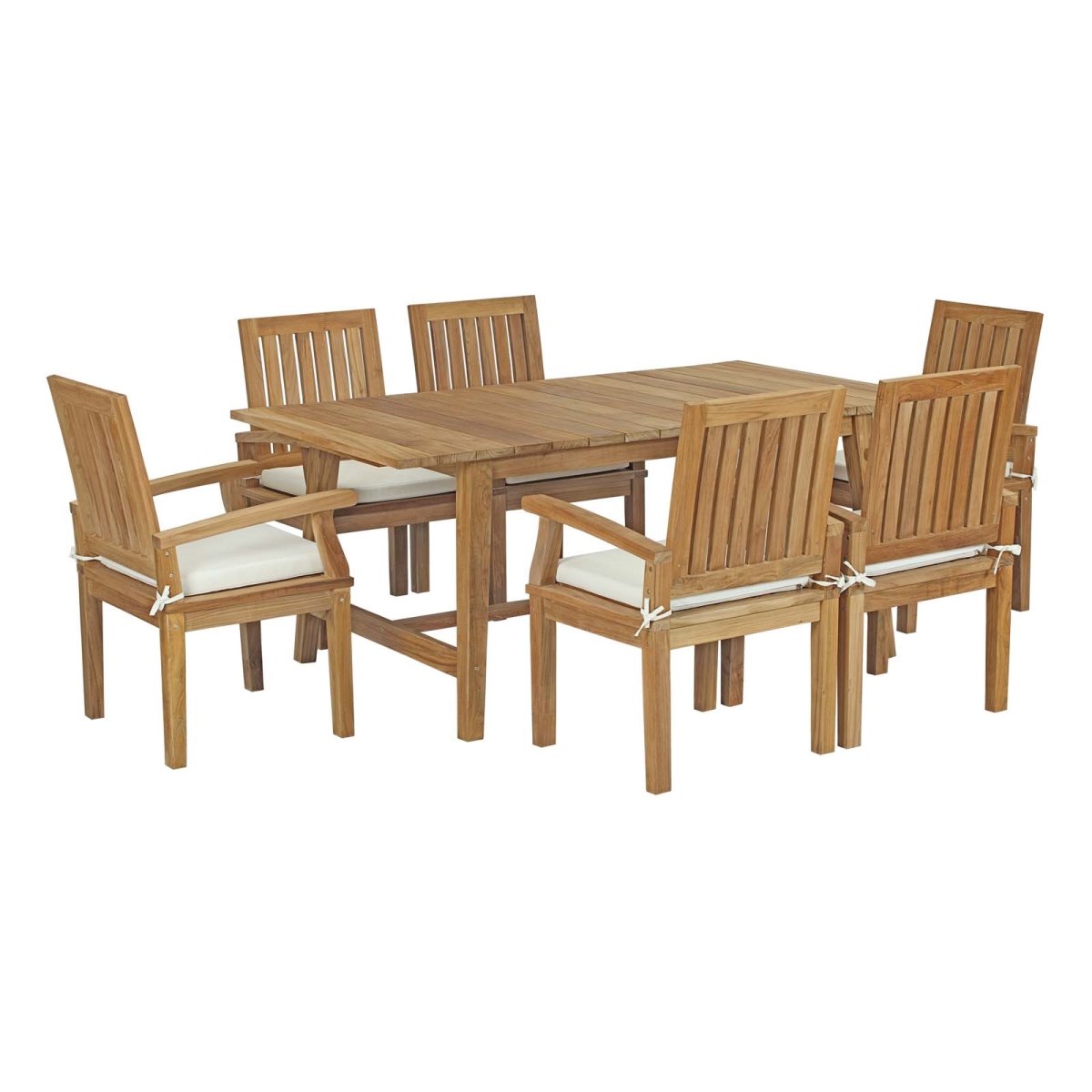 EEI-3297-NAT-WHI-SET 7 Piece Marina Outdoor Patio Teak Solid Wood Dining Set - Natural White, 30.5 x 72 x 39.5 in -  Modway Furniture