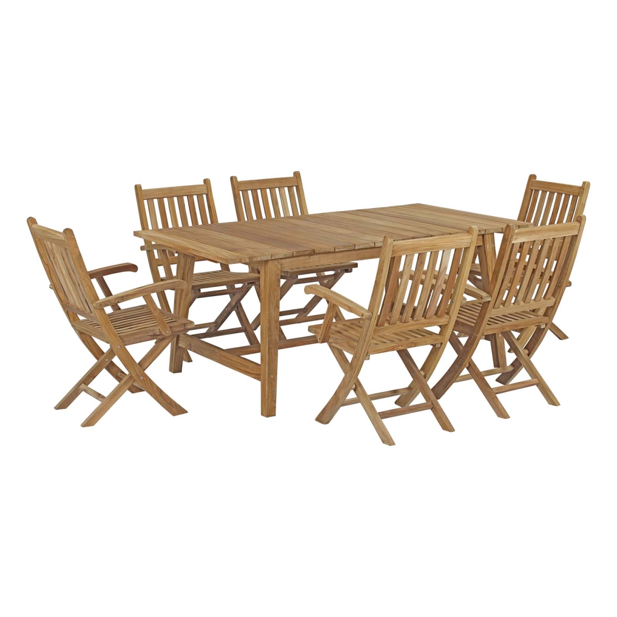 EEI-3299-NAT-SET 7 Piece Marina Outdoor Patio Teak Solid Wood Dining Set - Natural, 30.5 x 72 x 39.5 in -  Modway Furniture