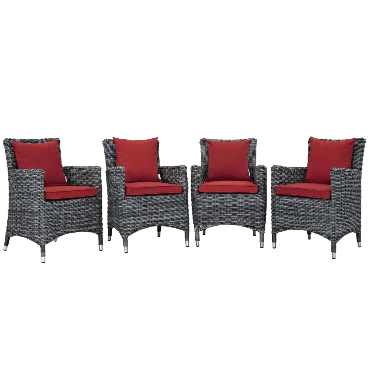 EEI-2314-GRY-RED-SET 4 Piece Summon Outdoor Patio Sunbrella Dining Set - Canvas Red, 35 x 25 x 26.5 in.
