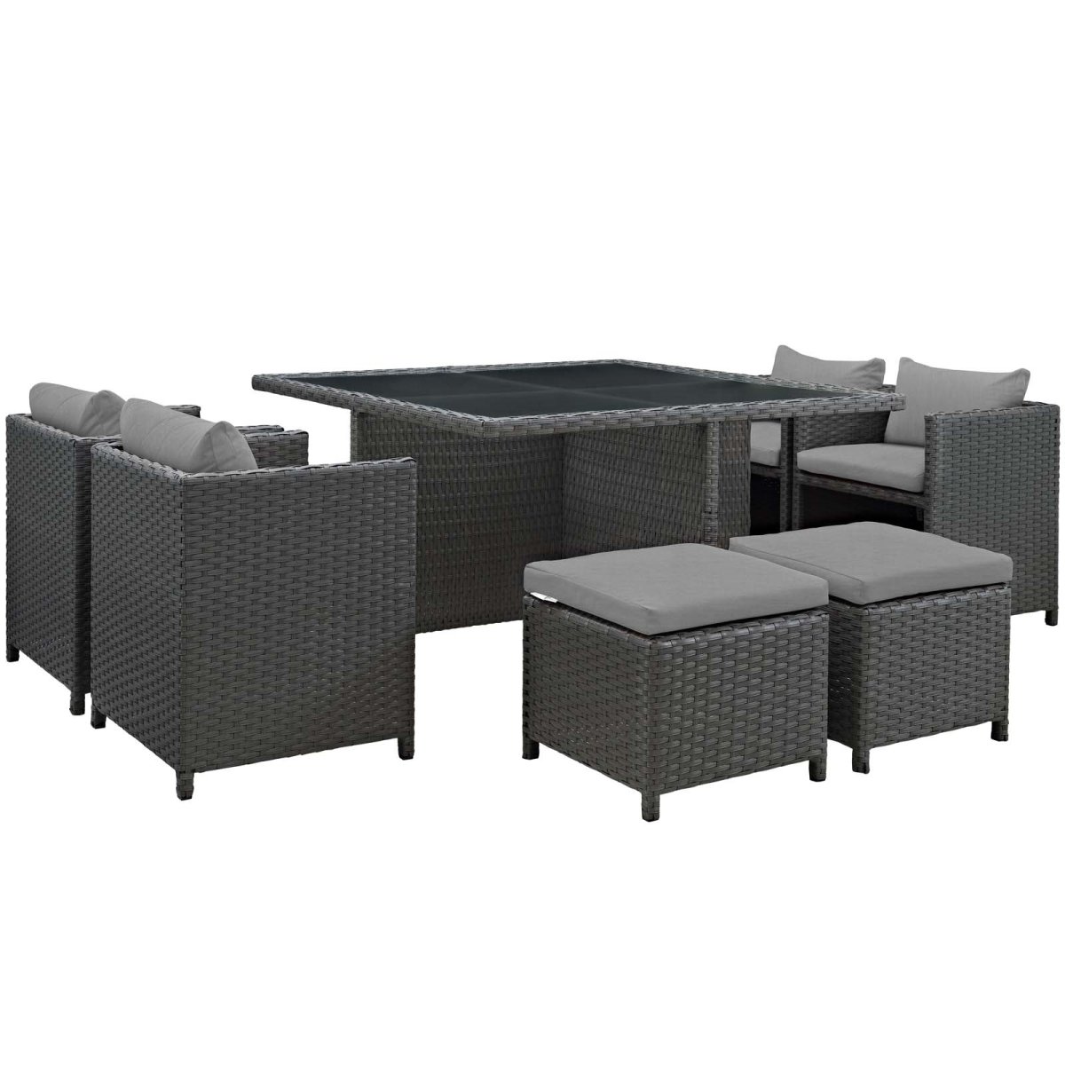 EEI-1946-CHC-GRY-SET 9 Piece Sojourn Outdoor Patio Sunbrella Dining Set - Canvas Gray, 30.5 x 89 x 101 in -  Modway Furniture