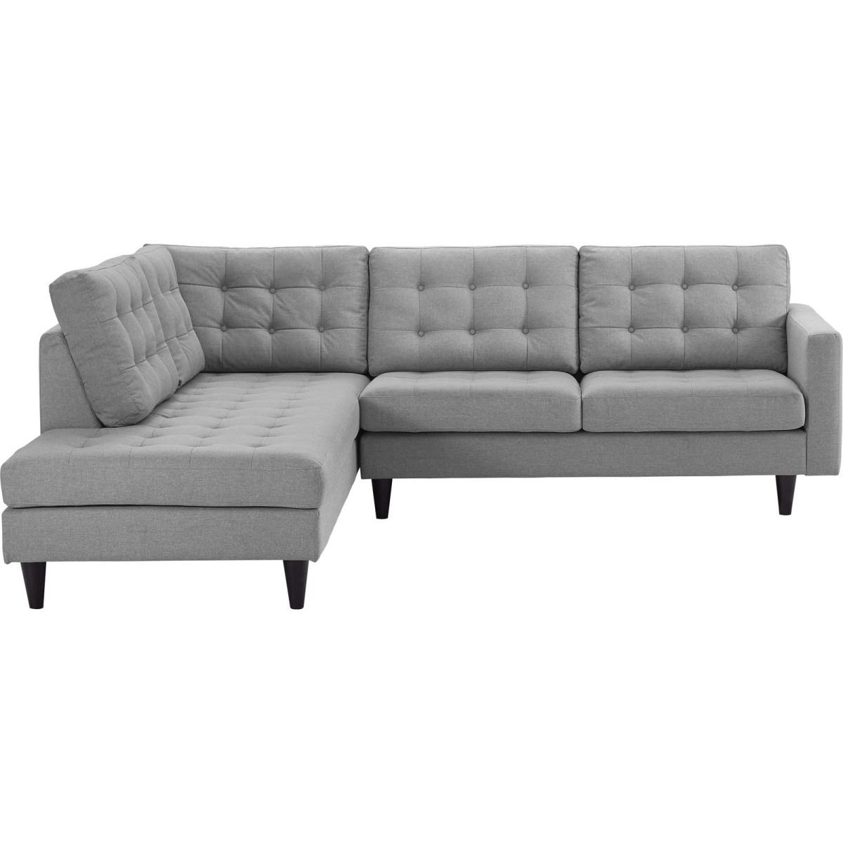 EEI-2798-LGR 2 Piece Empress Upholstered Fabric Left Facing Bumper Sectional Sofa - Light Gray, 34 x 34 x 64.5 in.