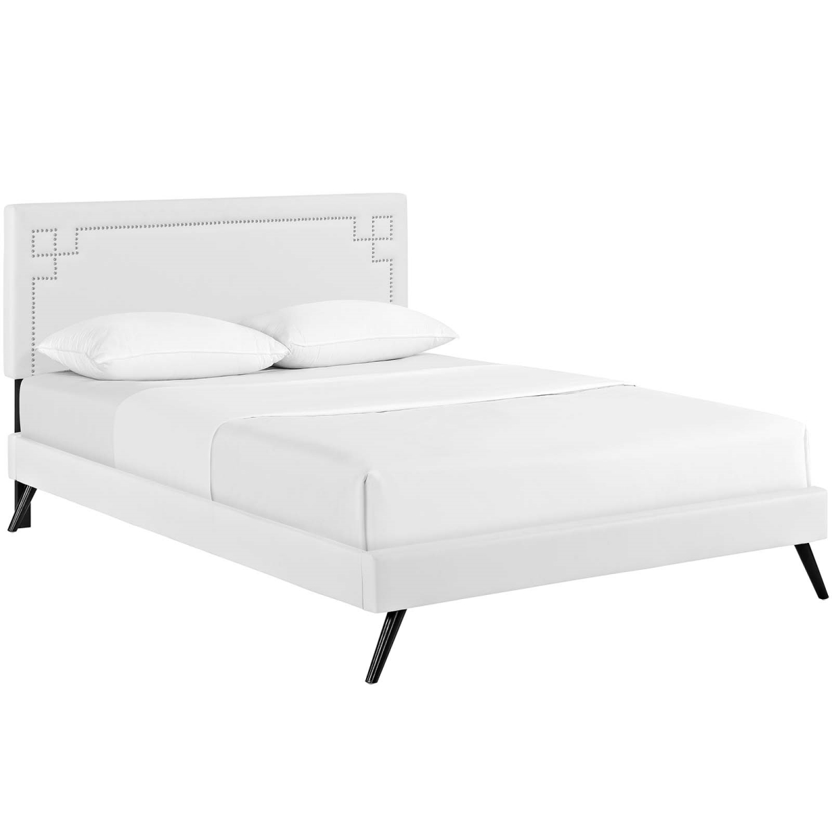MOD-5930-WHI Ruthie Queen Vinyl Platform Bed with Round Splayed Legs - White, 40 - 47.5 x 63.5 x 83.5 in.