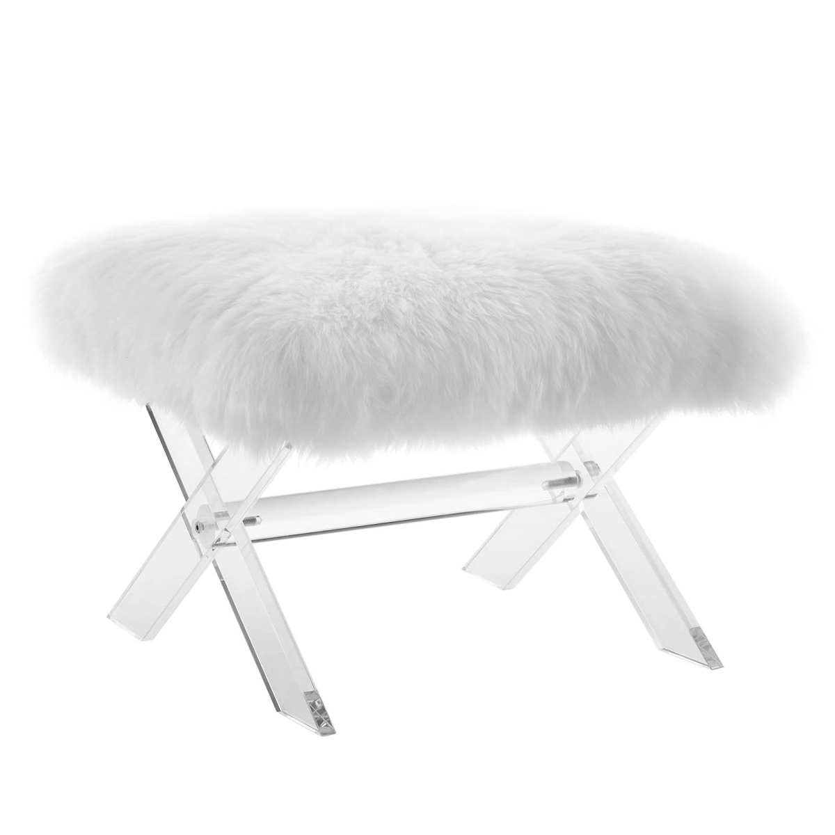 Picture of Modway Furniture EEI-2843-CLR-WHI Swift Sheepskin Bench - Clear White&#44; 17.5 x 23 x 24 in.