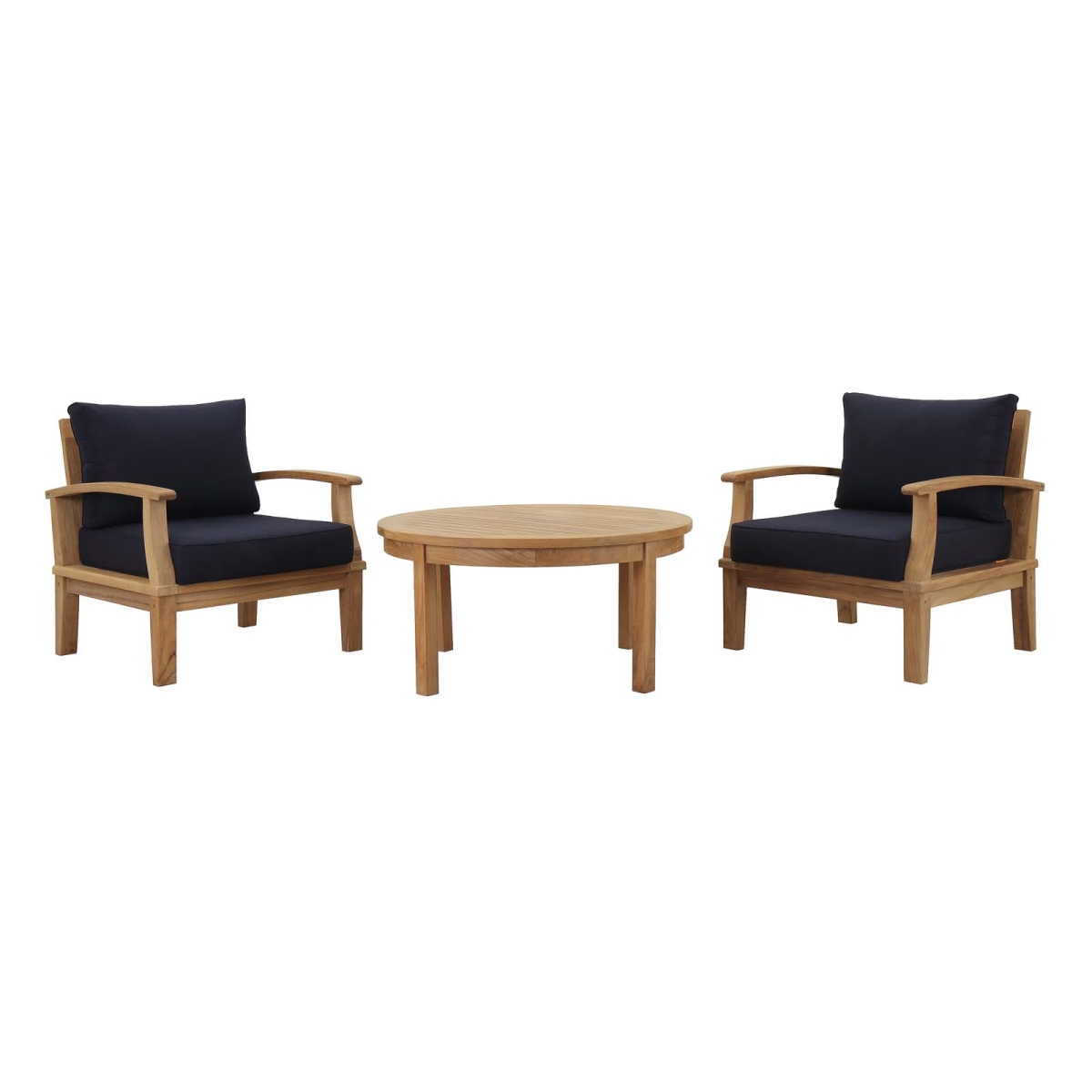 EEI-1475-NAT-NAV-SET 3 Piece Marina Outdoor Patio Teak Wood Set - Natural Navy, 31.5 x 105 x 40 in -  Modway Furniture