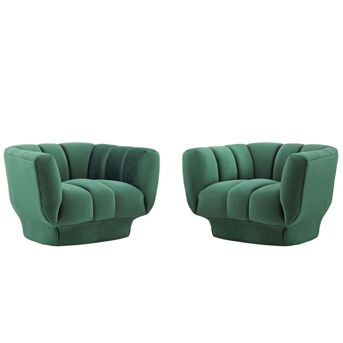 EEI-4085-GRN Entertain Vertical Channel Tufted Performance Velvet Armchair - Set of 2 - Green