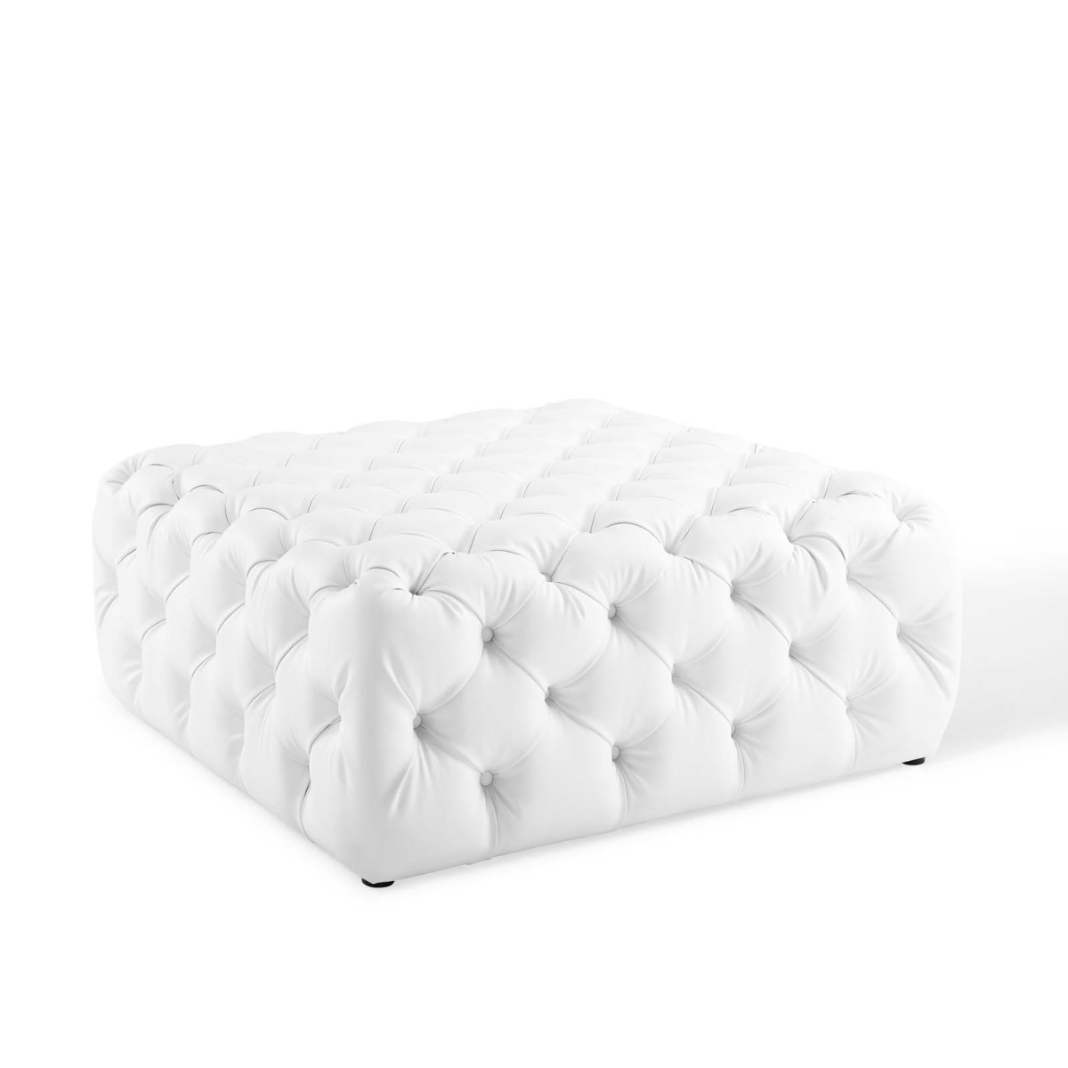 EEI-3773-WHI Amour Tufted Button Large Square Faux Leather Ottoman - White