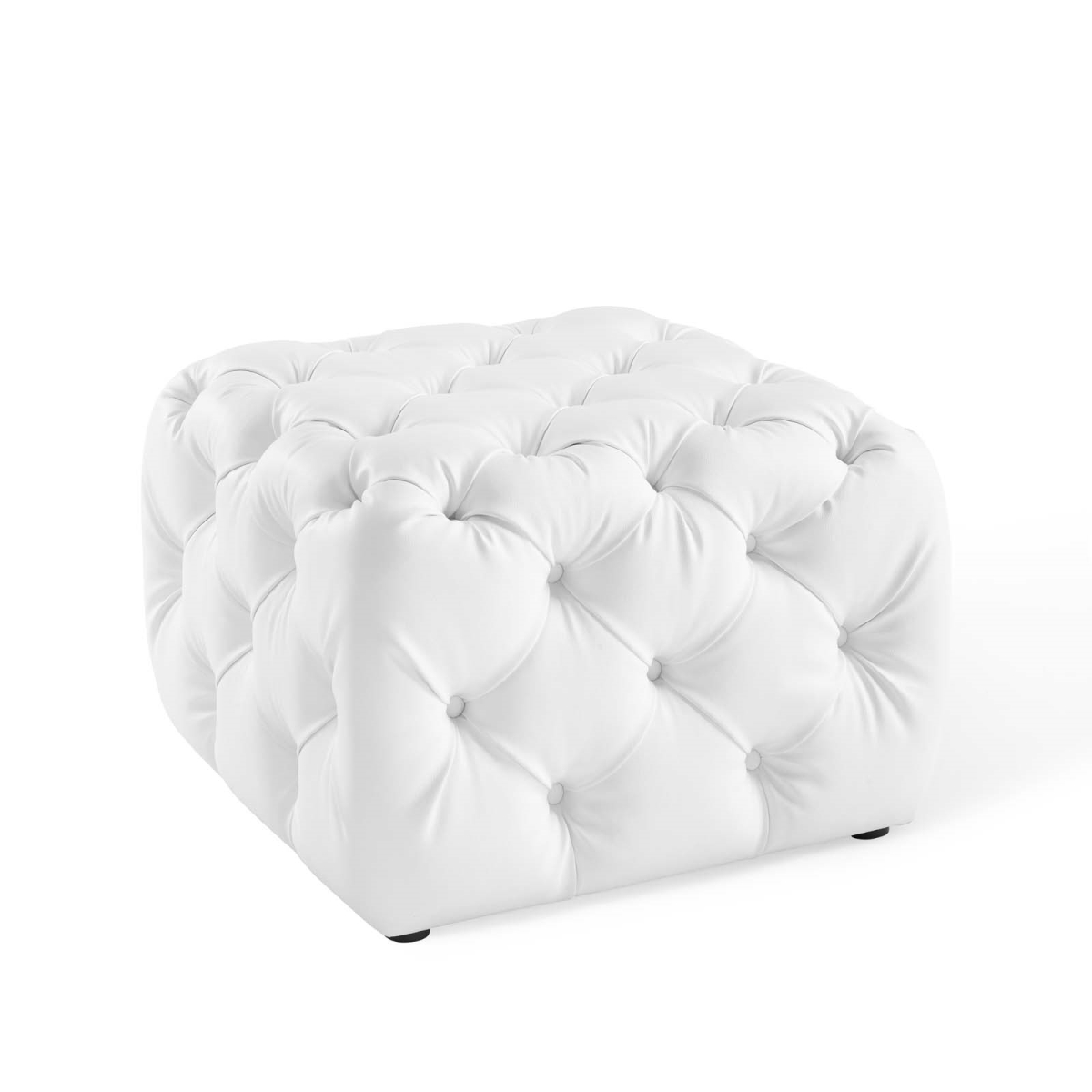EEI-3775-WHI Amour Tufted Button Square Faux Leather Ottoman - White