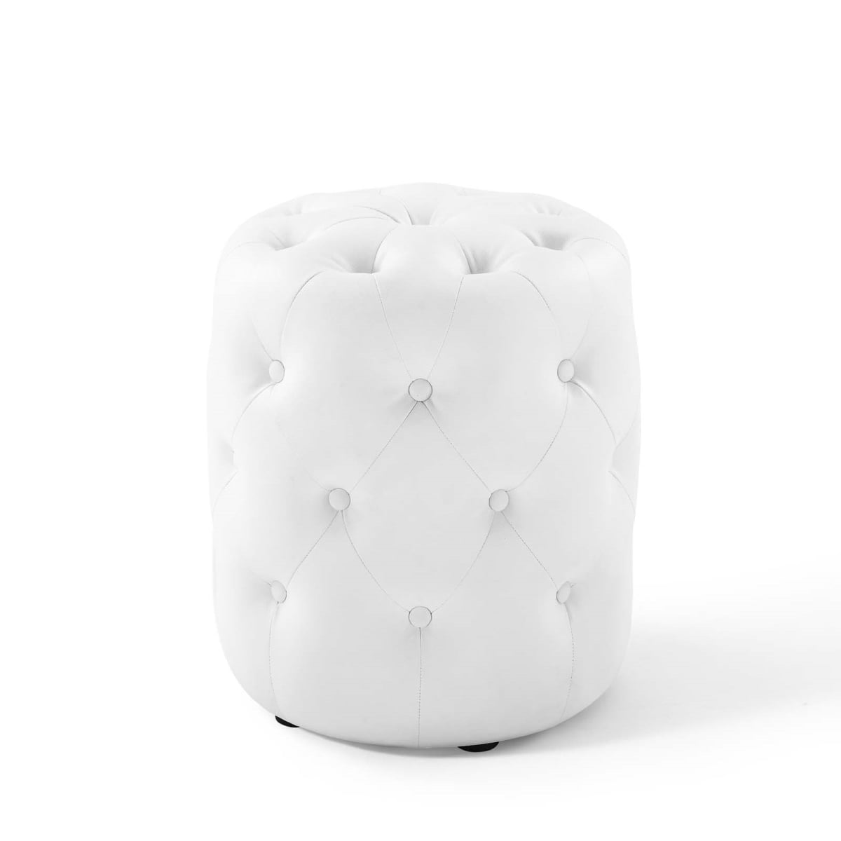 EEI-3777-WHI Amour Tufted Button Round Faux Leather Ottoman - White