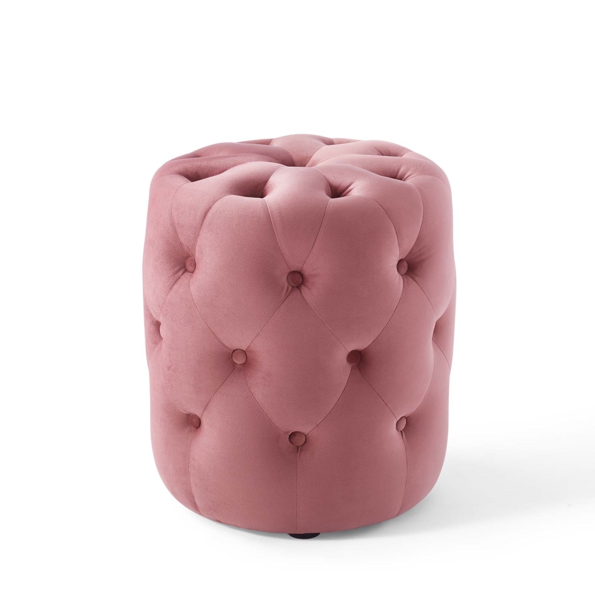 EEI-3778-DUS Amour Tufted Button Round Performance Velvet Ottoman - Dusty Rose