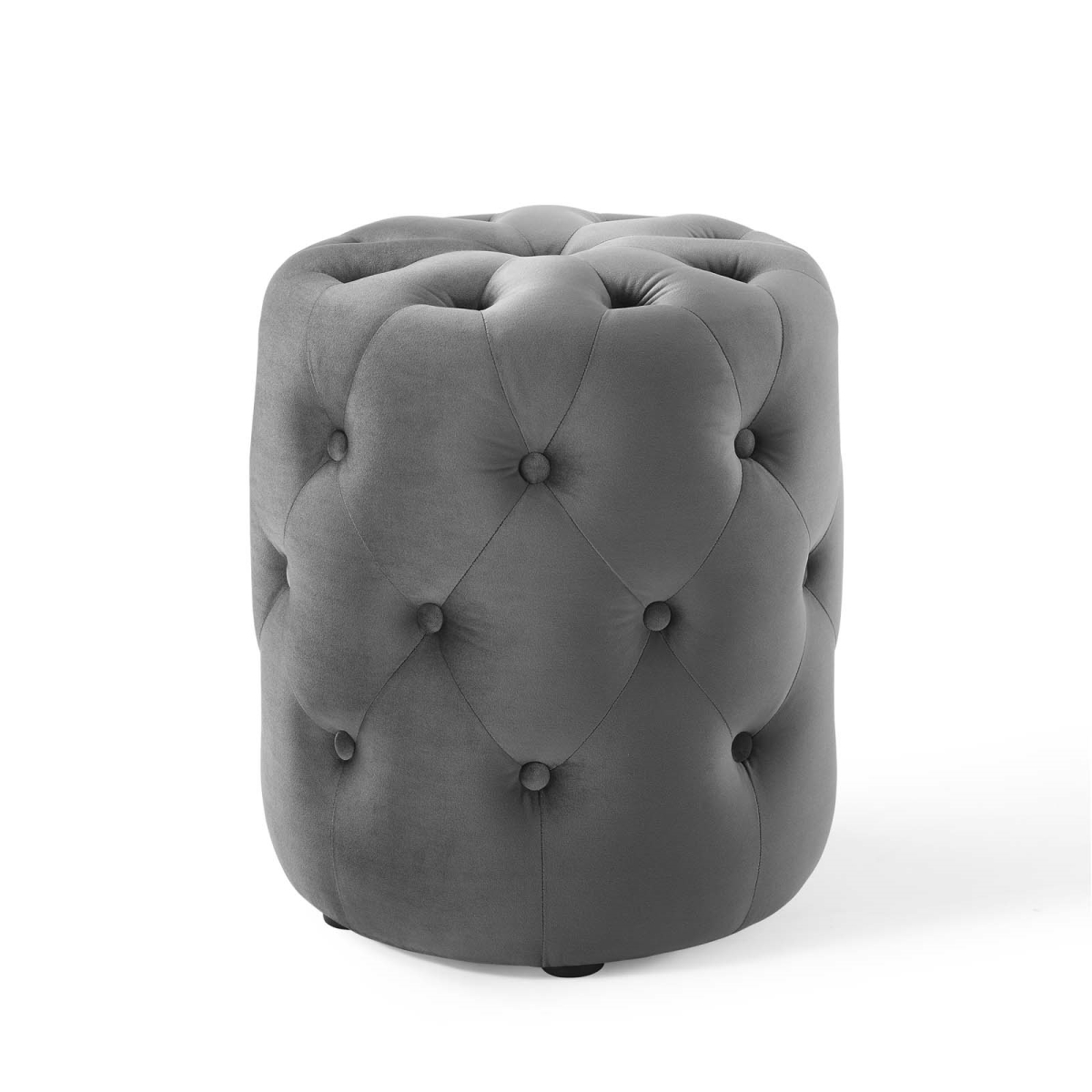 EEI-3778-GRY Amour Tufted Button Round Performance Velvet Ottoman - Gray