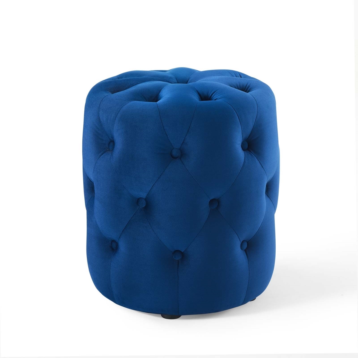 EEI-3778-NAV Amour Tufted Button Round Performance Velvet Ottoman - Navy