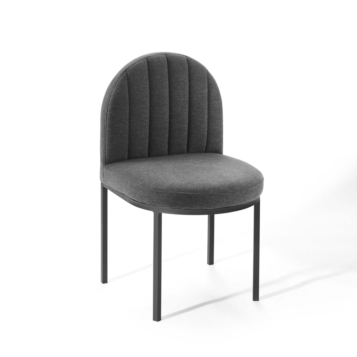 EEI-3803-BLK-CHA Isla Channel Tufted Upholstered Fabric Dining Side Chair - Black & Charcoal