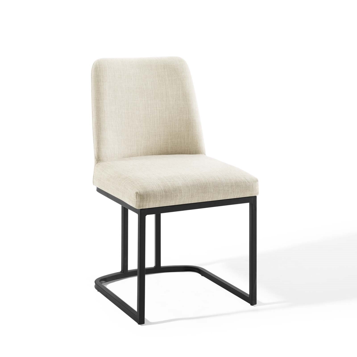 EEI-3811-BLK-BEI Amplify Sled Base Upholstered Fabric Dining Side Chair - Black & Beige