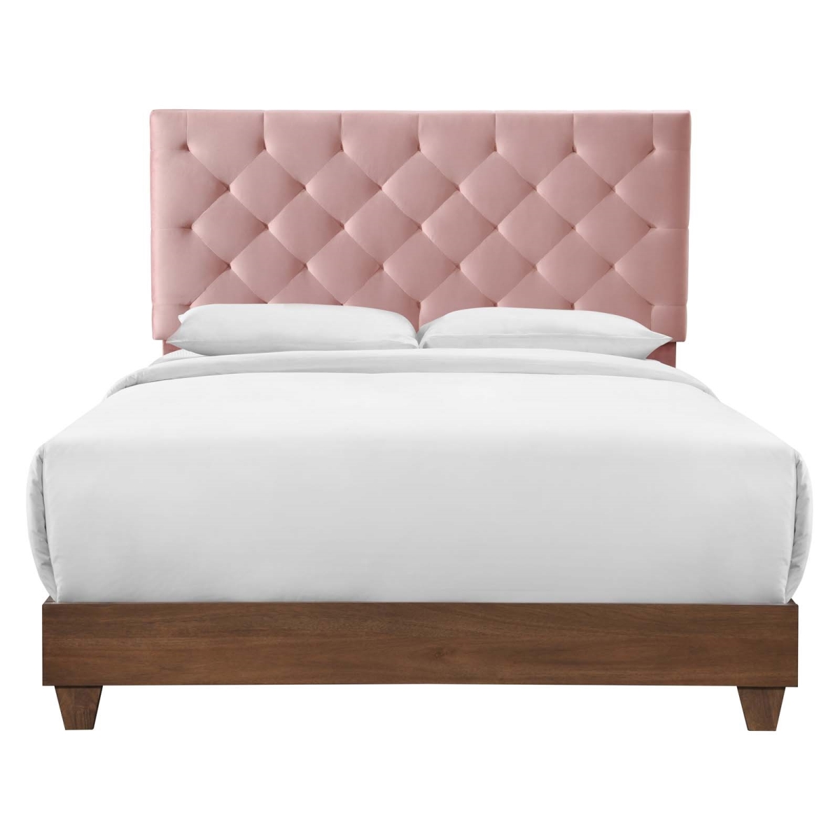 MOD-6147-WAL-DUS Rhiannon Diamond Tufted Upholstered Performance Velvet Queen Bed - Walnut Dusty Rose