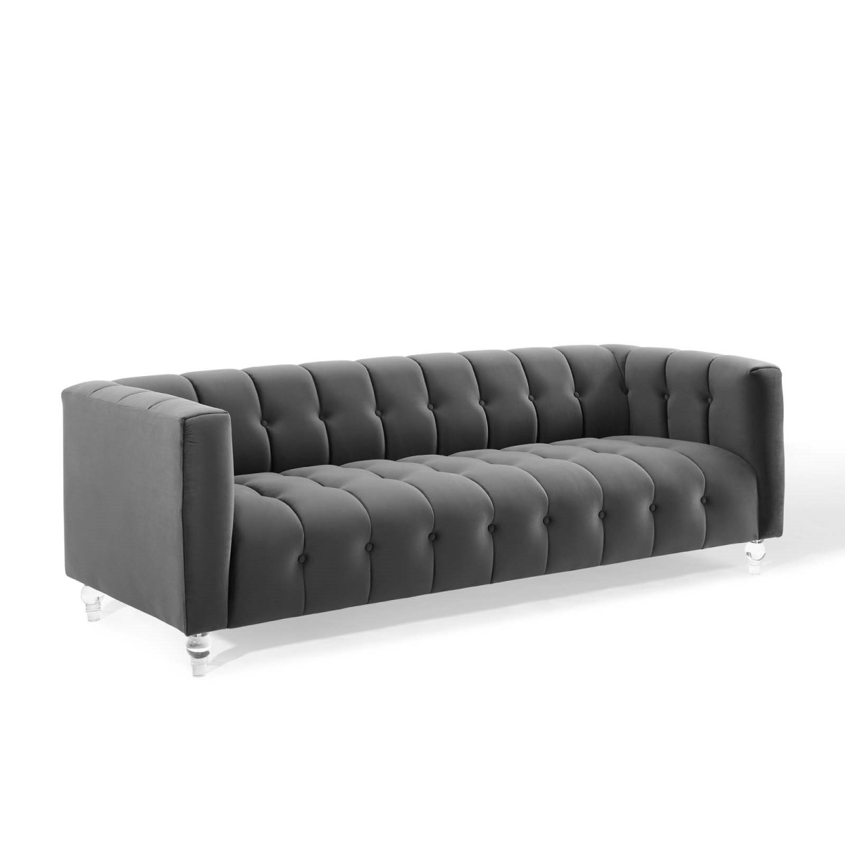 EEI-3882-CHA Mesmer Channel Tufted Button Performance Velvet Sofa - Charcoal