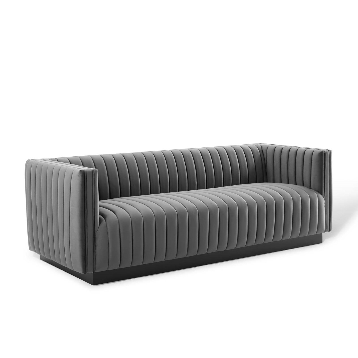 EEI-3885-GRY Conjure Channel Tufted Velvet Sofa - Gray