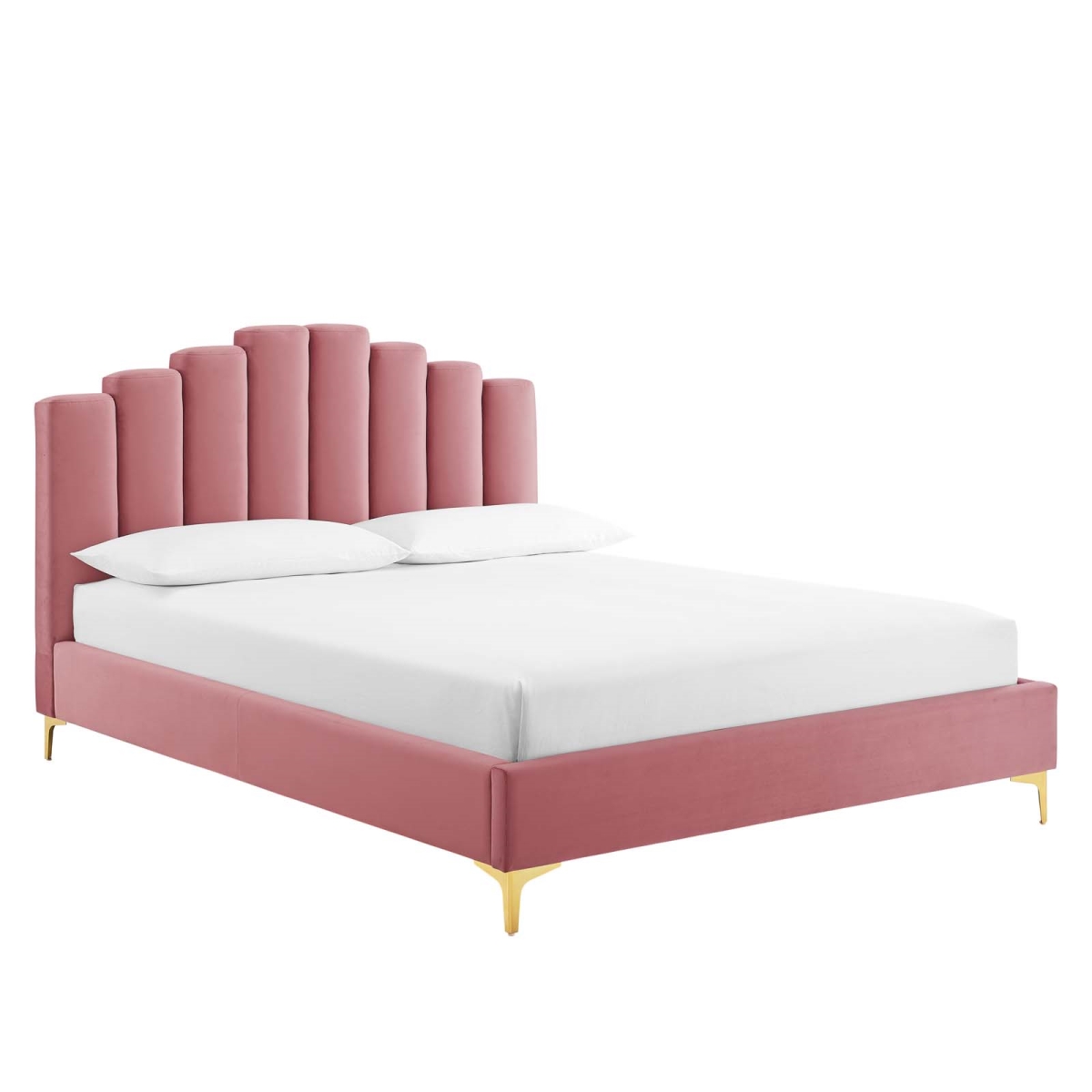 MOD-6280-DUS Olivia Queen Performance Velvet Platform Bed, Dusty Rose
