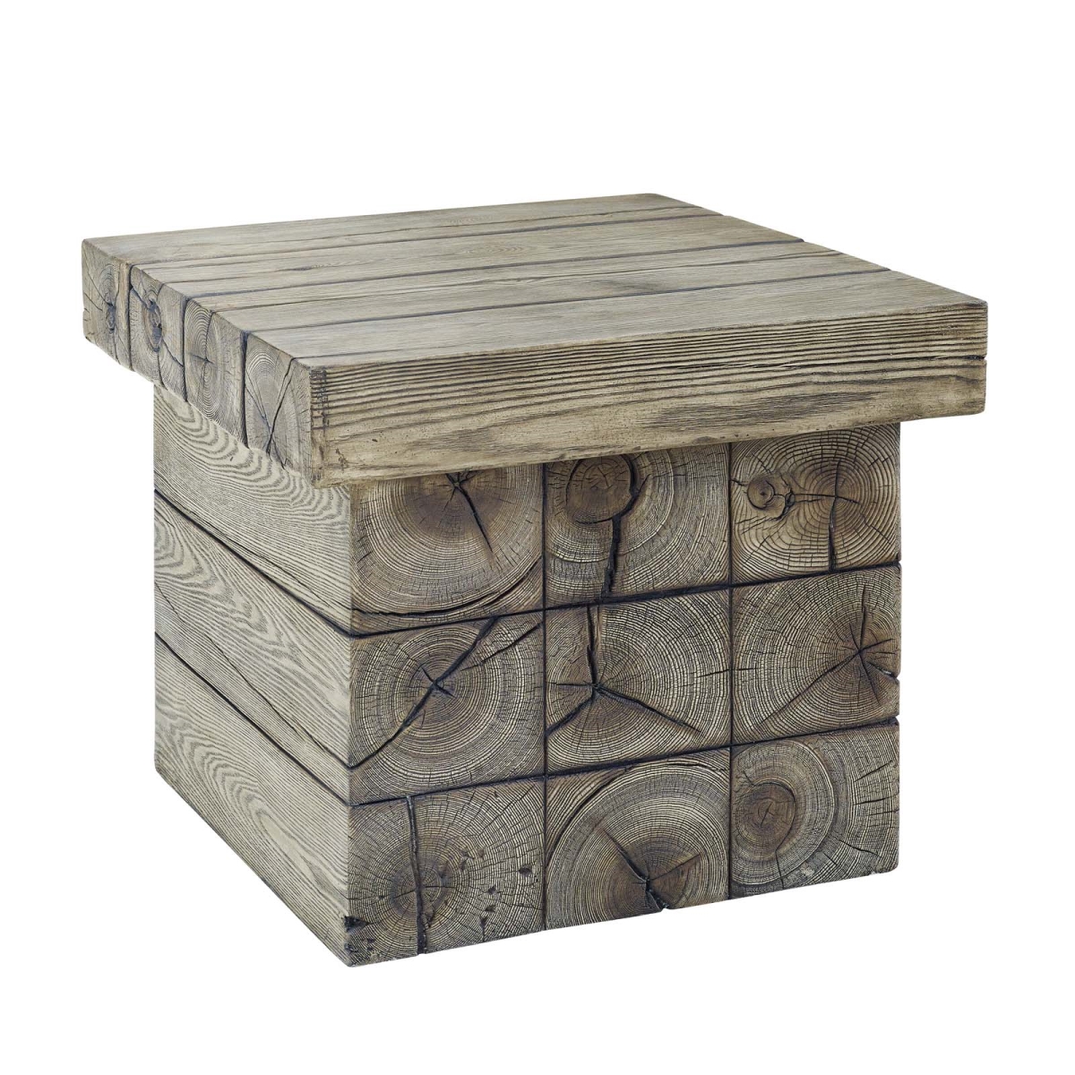 Manteo Rustic Coastal Outdoor Patio Side Table, Light Gray