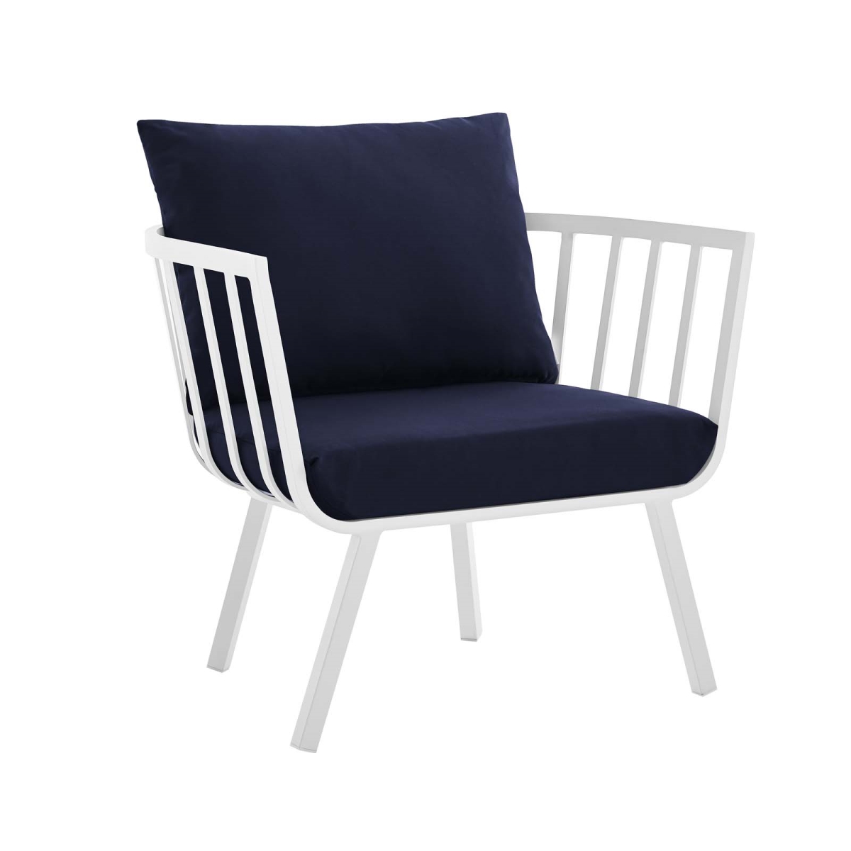 EEI-3566-WHI-NAV Riverside Outdoor Patio Aluminum Armchair, White Navy -  Modway