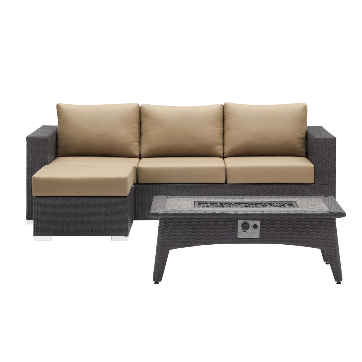 EEI-3724-EXP-MOC-SET 88 in. Convene Outdoor Patio Sofa Set with Fire Pit Table, Espresso Mocha - 3 Piece