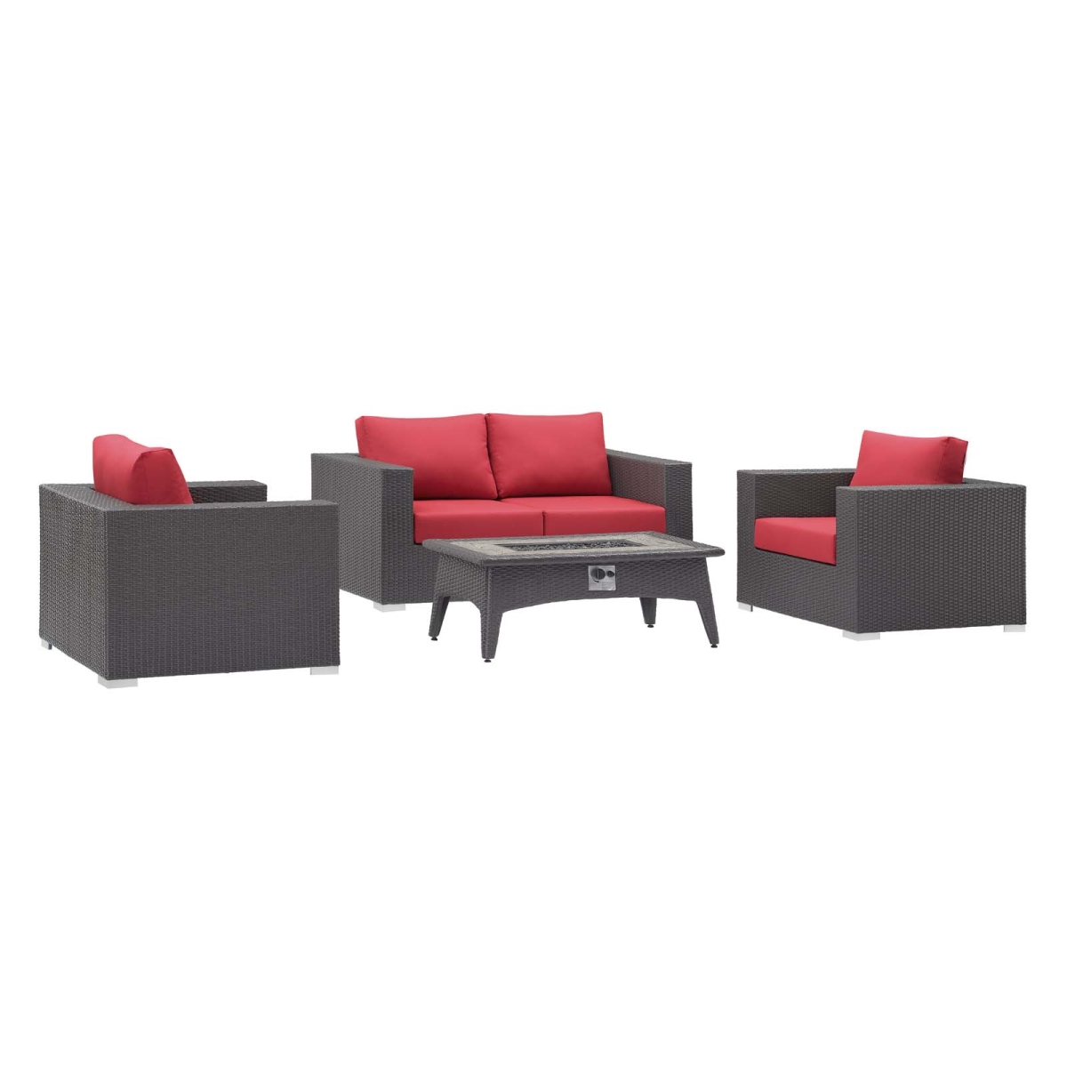 EEI-3725-EXP-RED-SET 24 in. Convene Outdoor Patio Sofa Set with Fire Pit Table, Espresso Red - 4 Piece