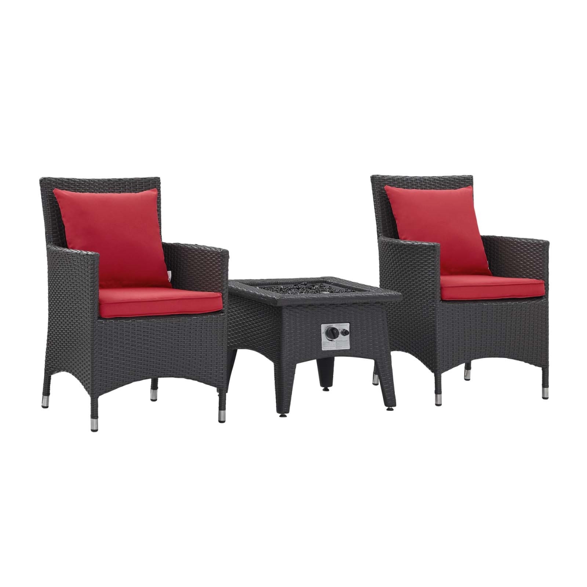 Outdoor Patio Convene Set with Fire Pit, Espresso Red - 3 Piece